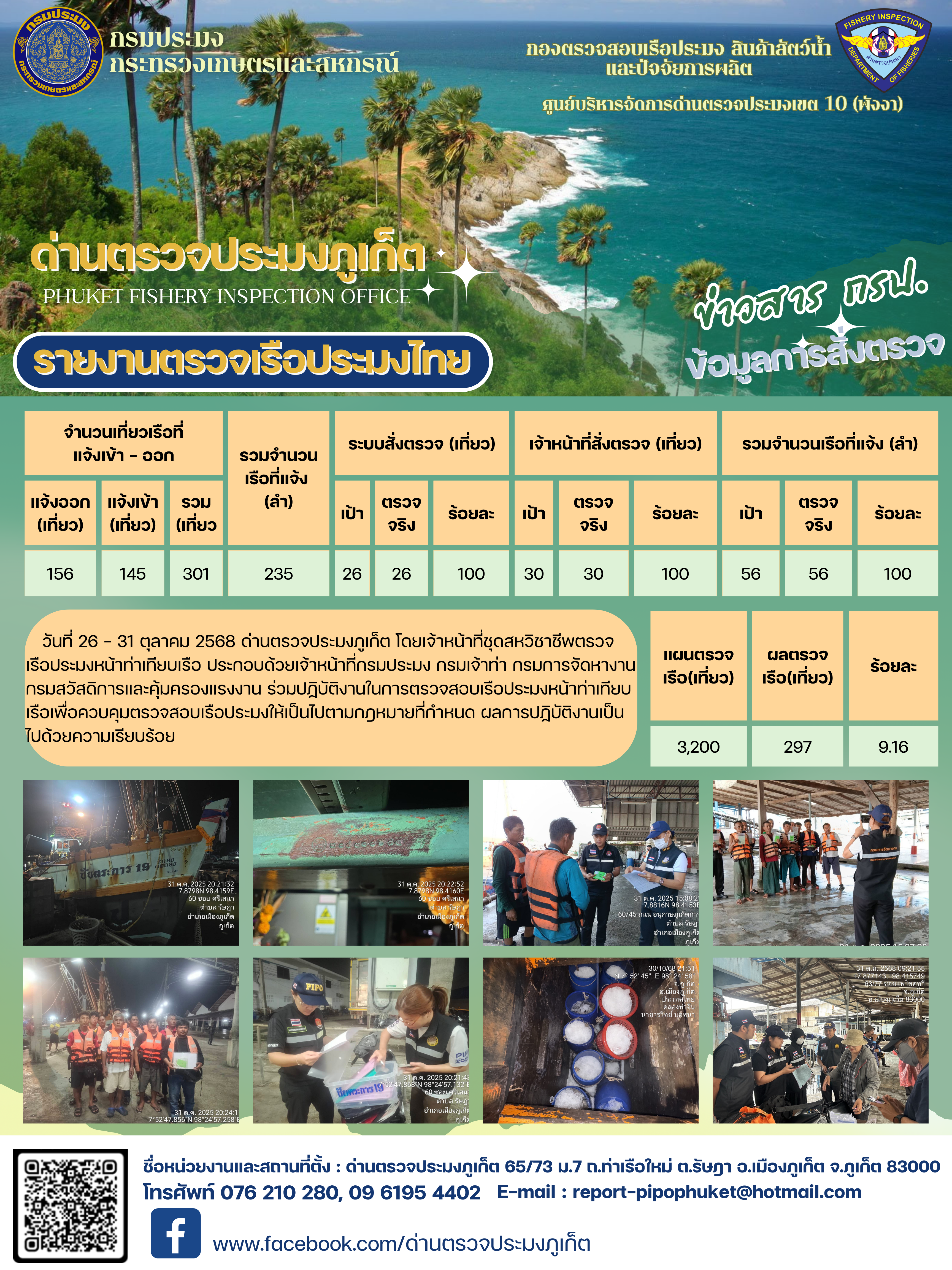 ข่าวประชาสัมพันธ์กิจกรรมการตรวจเรือประมงพาณิชย์แจ้งเข้า - ออก วันที่ 26 - 31 ตุลาคม 2568