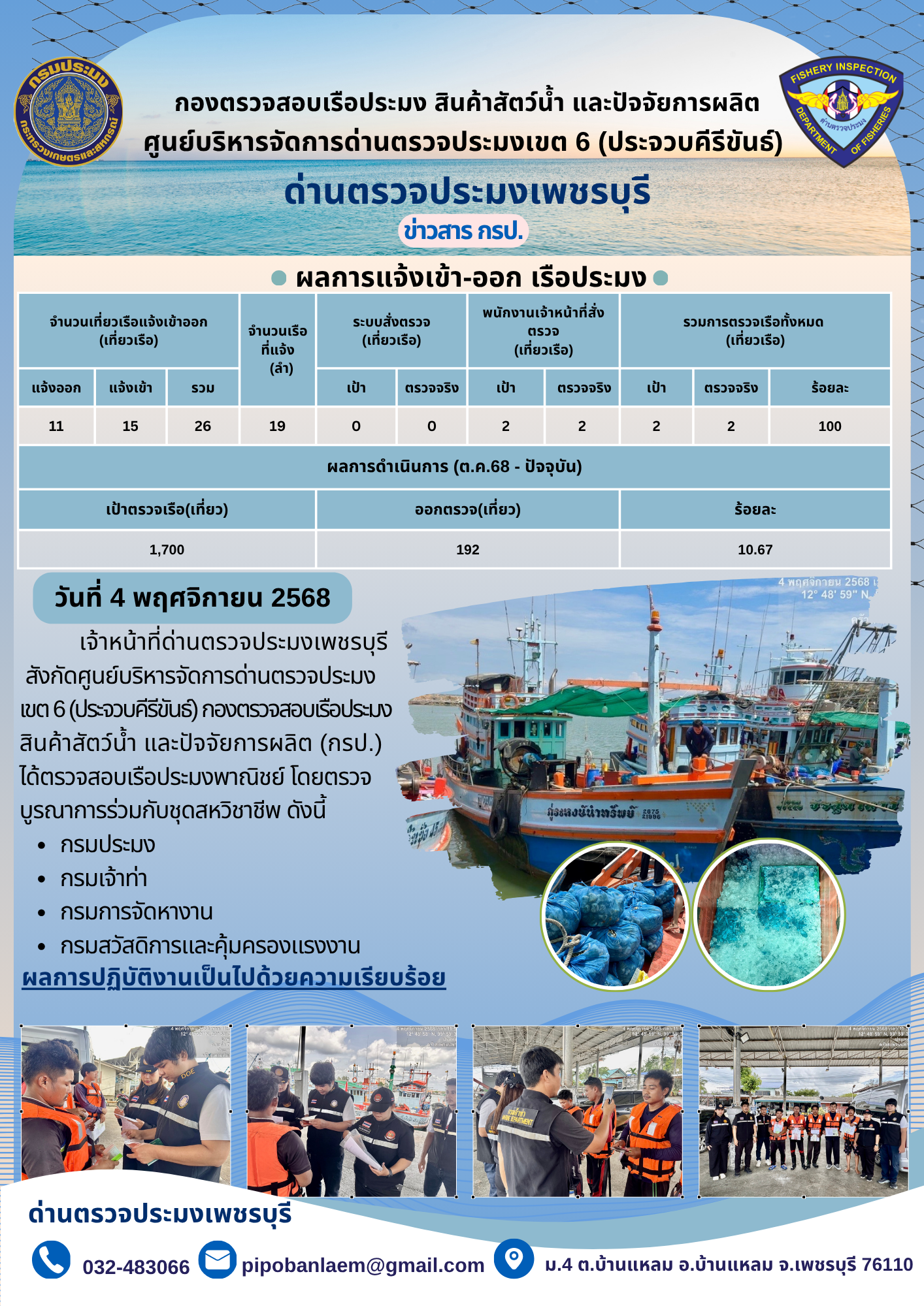 ตรวจสอบเรือประมงพาณิชย์ ณ ท่าเทียบเรือประมง..คลิก