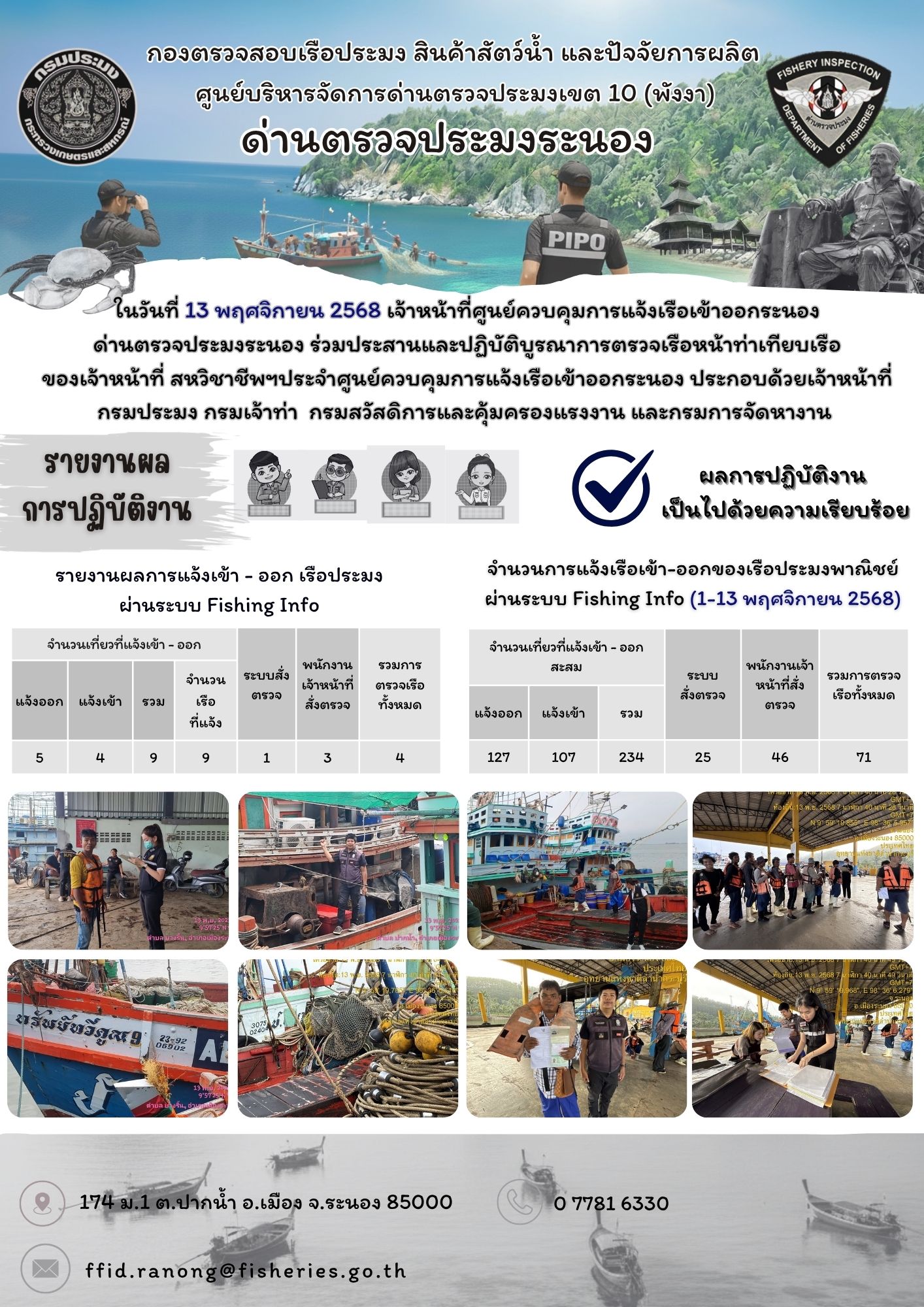 ตรวจสอบเรือประมงพาณิชย์ ณ ท่าเทียบเรือประมง