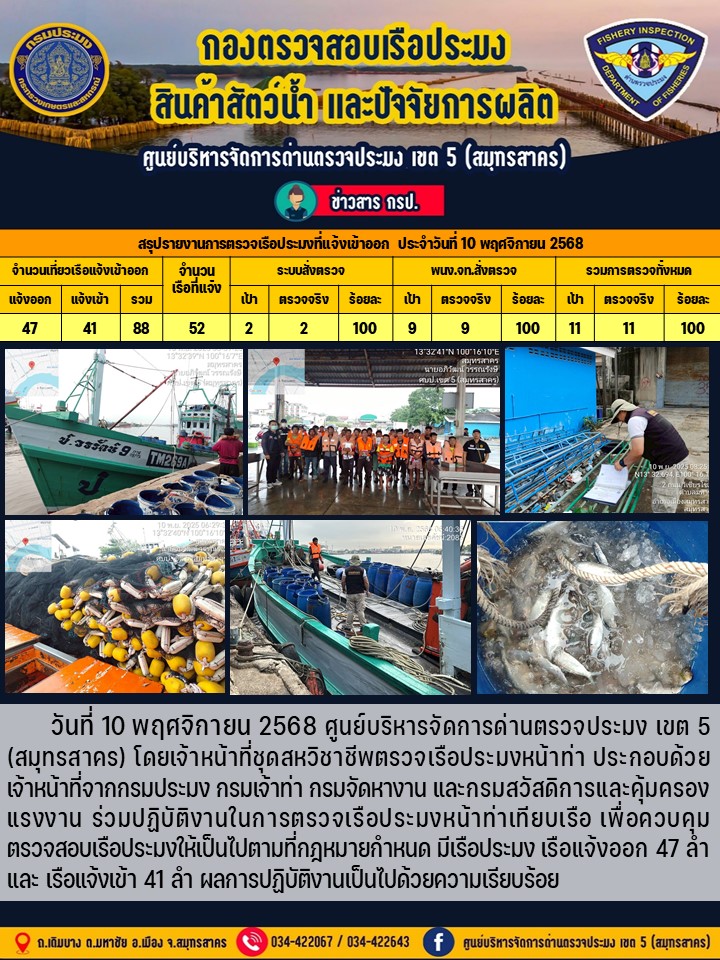 รายงานการตรวจเรือประมงที่แจ้งเ