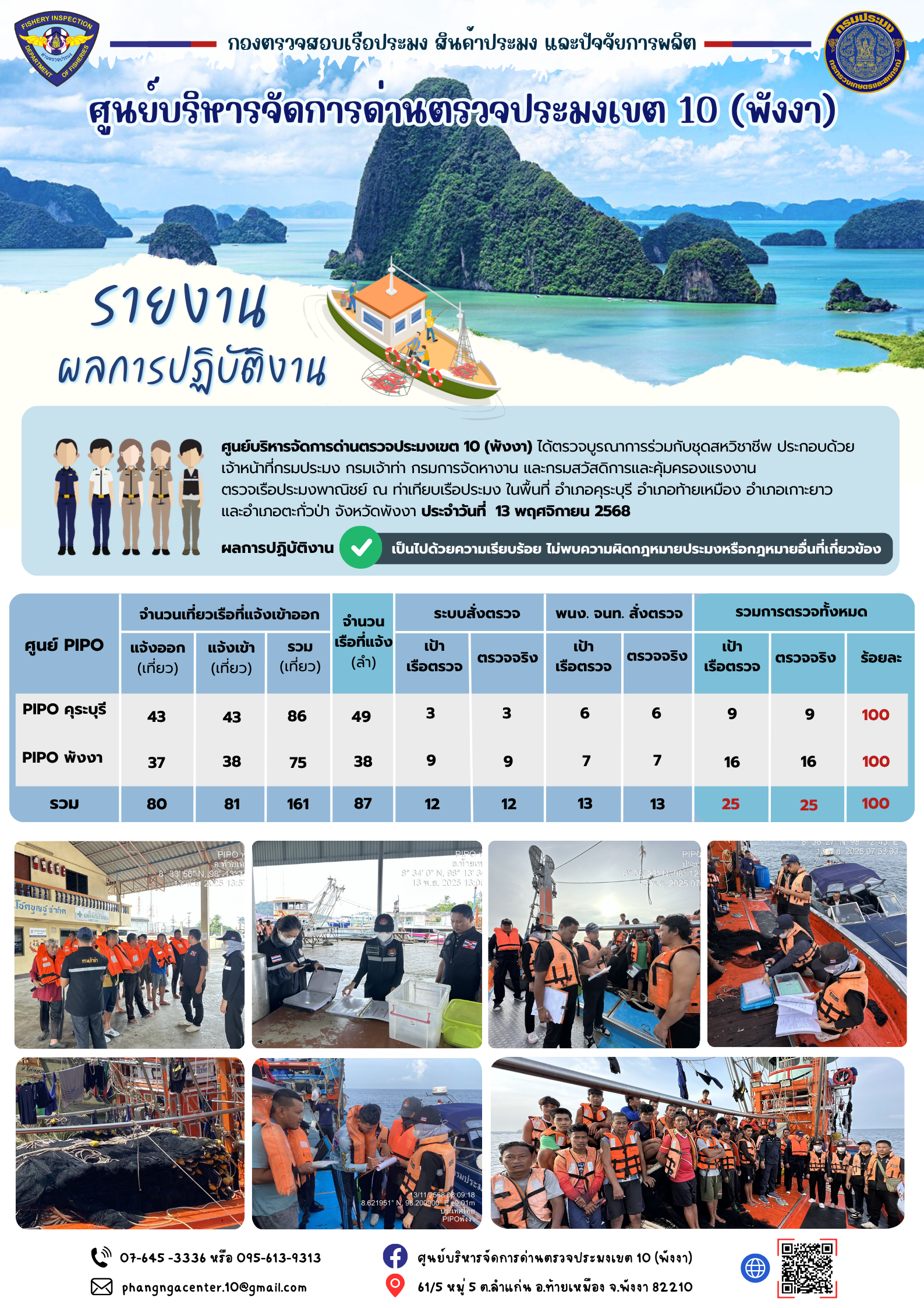 ข่าวประชาสัมพันธ์กิจกรรมการตรวจเรือประมงพาณิชย์แจ้งเข้า - ออก วันที่ 13 พฤศจิกายน 2568