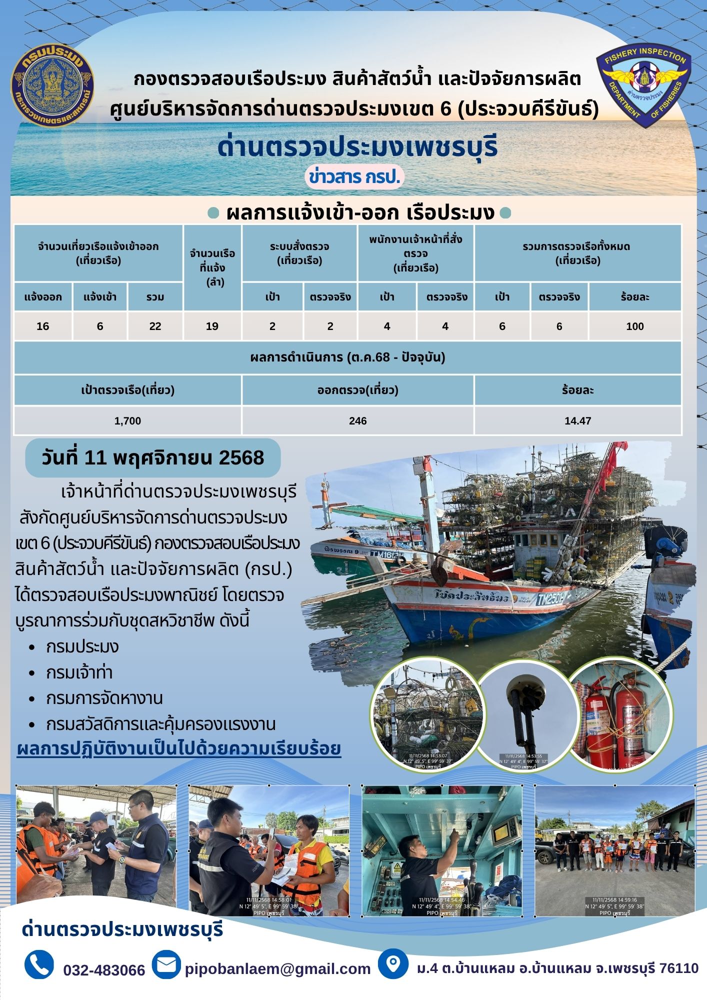 ตรวจสอบเรือประมงพาณิชย์ ณ ท่าเทียบเรือประมง..คลิก