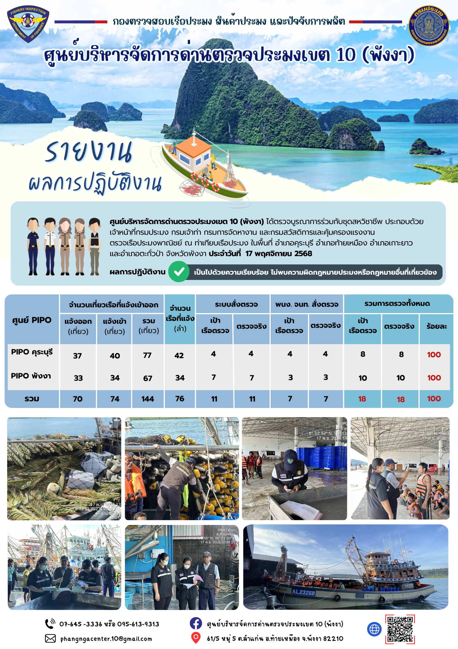 ข่าวประชาสัมพันธ์กิจกรรมการตรวจเรือประมงพาณิชย์แจ้งเข้า - ออก วันที่ 17 พฤศจิกายน 2568