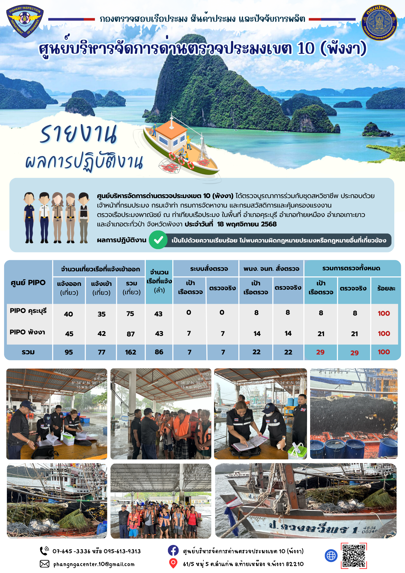 ข่าวประชาสัมพันธ์กิจกรรมการตรวจเรือประมงพาณิชย์แจ้งเข้า - ออก วันที่ 18 พฤศจิกายน 2568