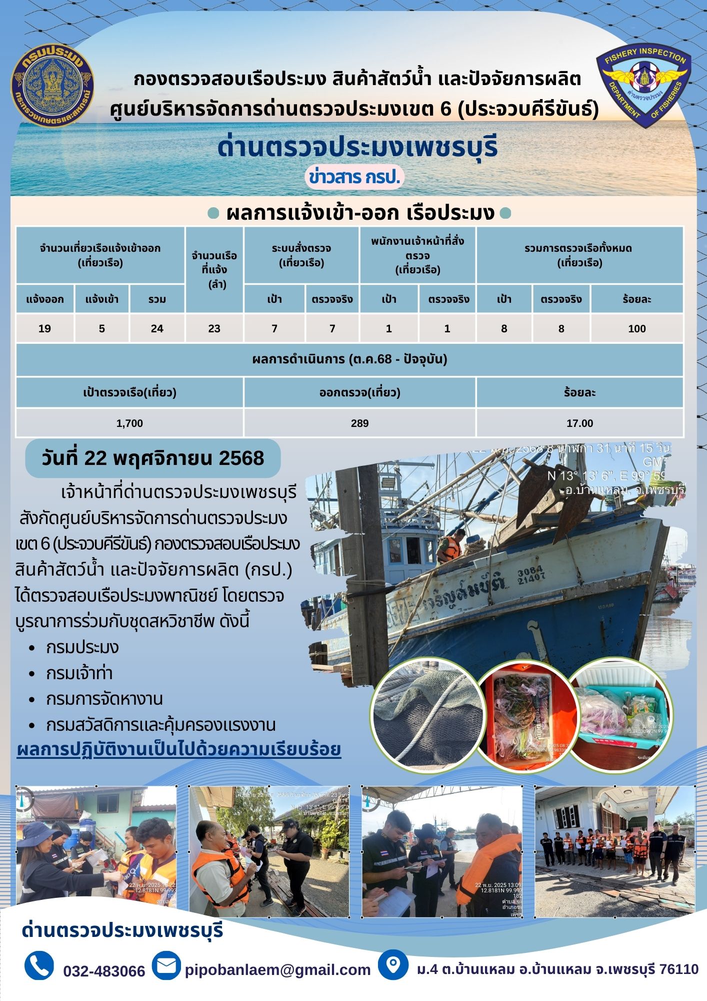 ตรวจสอบเรือประมงพาณิชย์ ณ ท่าเทียบเรือประมง..คลิก