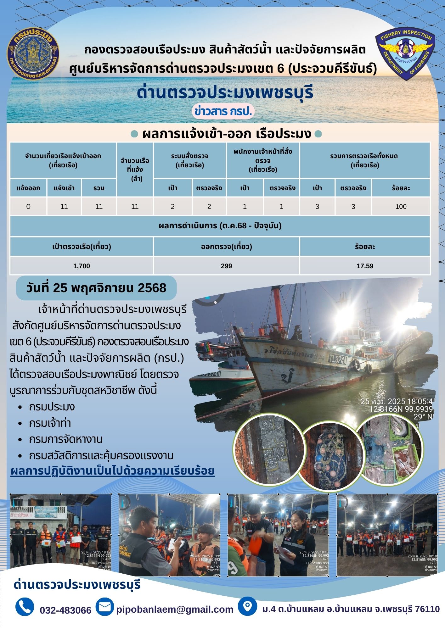 ตรวจสอบเรือประมงพาณิชย์ ณ ท่าเทียบเรือประมง..คลิก