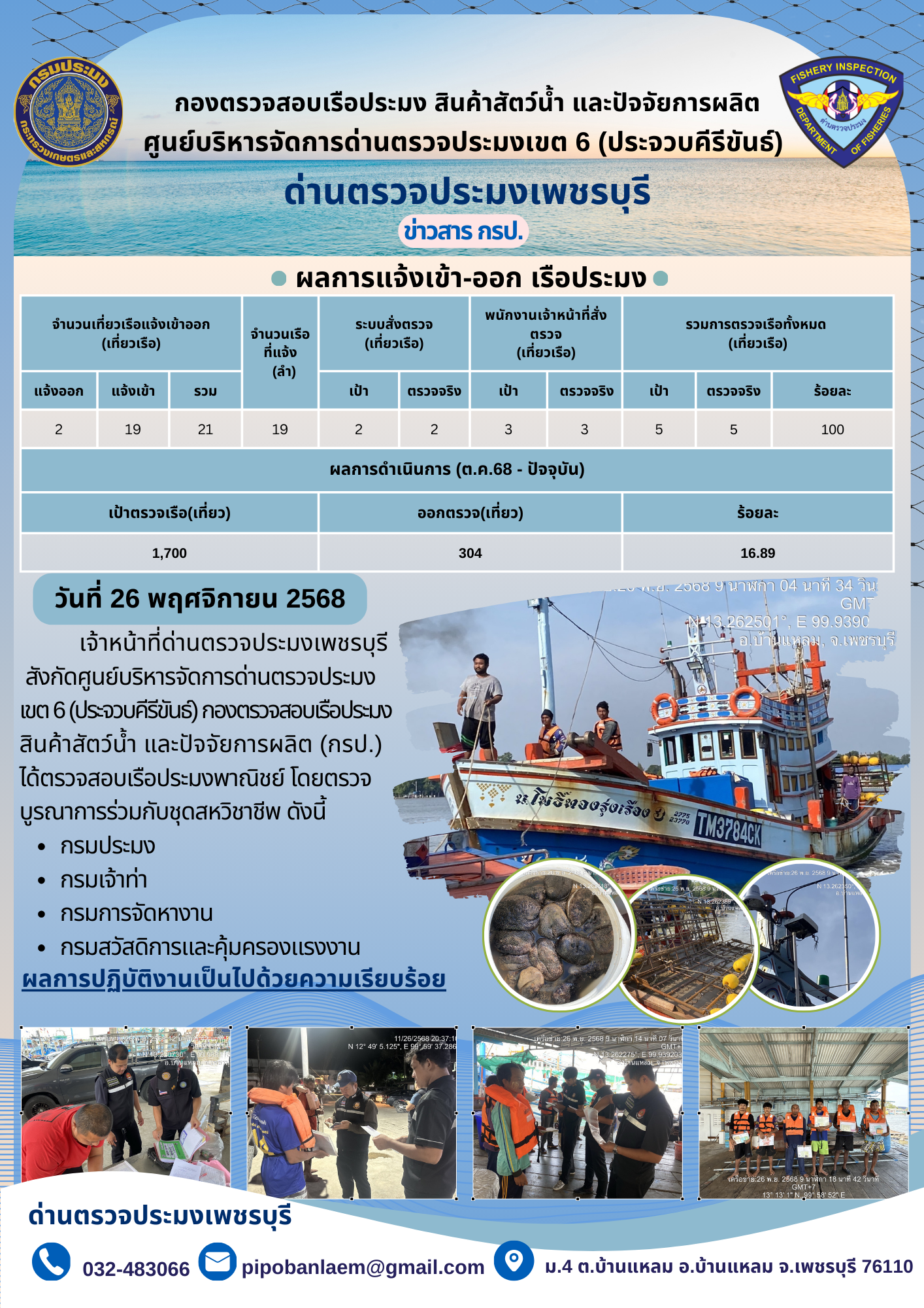 ตรวจสอบเรือประมงพาณิชย์ ณ ท่าเทียบเรือประมง..คลิก