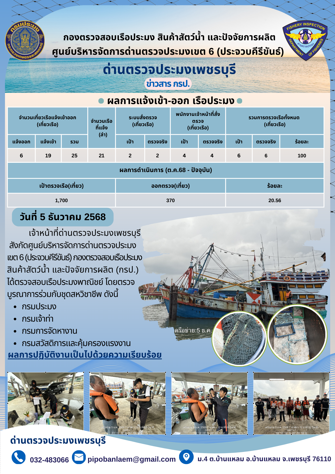 ตรวจสอบเรือประมงพาณิชย์ ณ ท่าเ