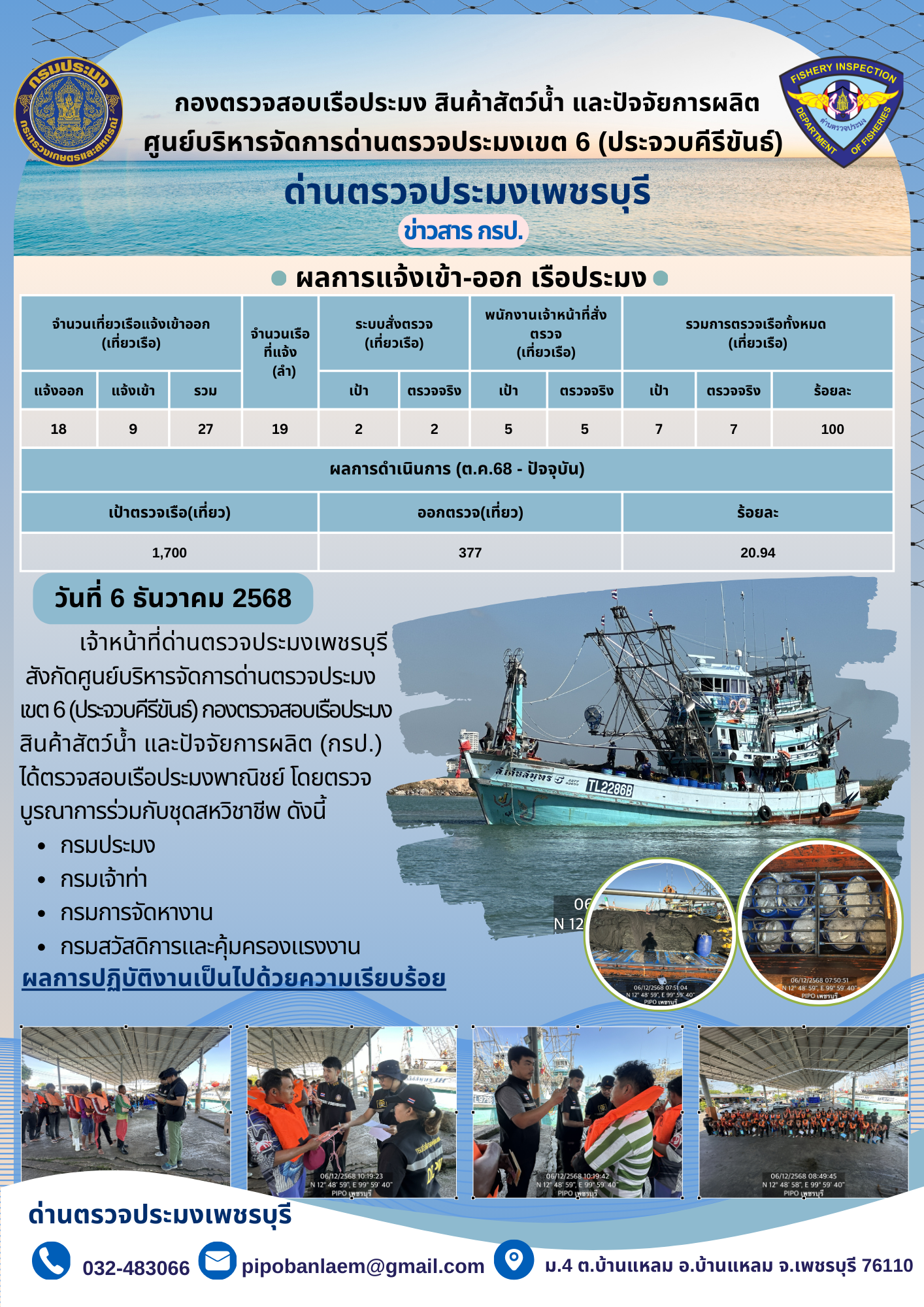 ตรวจสอบเรือประมงพาณิชย์ ณ ท่าเ