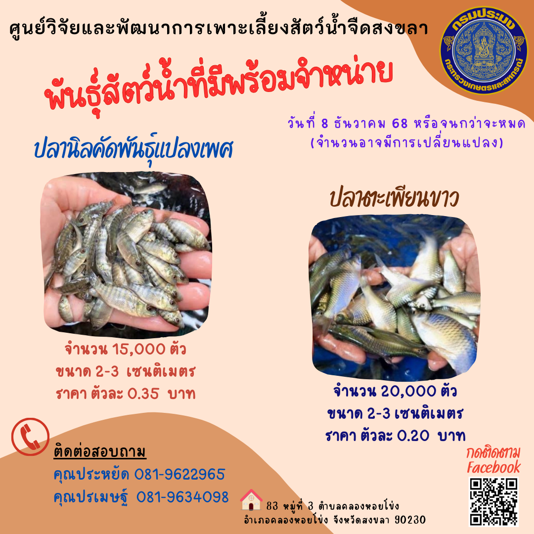 พันธุ์สัตว์น้ำพร้อมจำหน่าย
