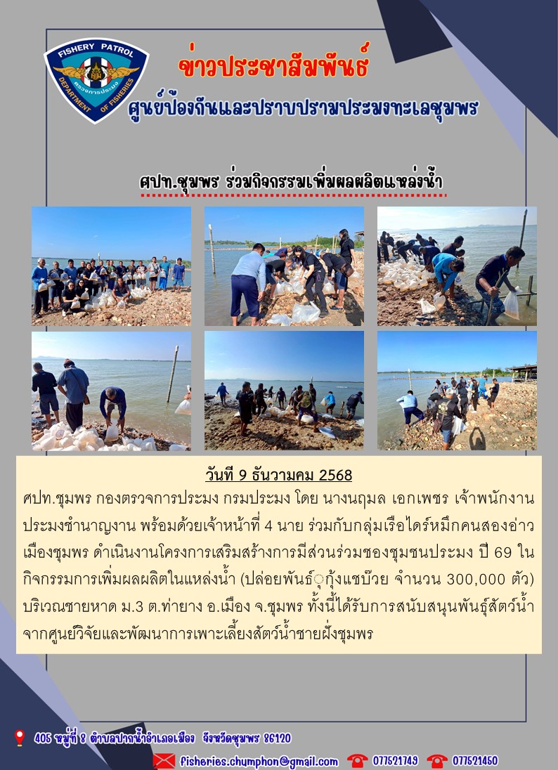 ศปท.ชุมพร ร่วมกิจกรรมเพิ่มผลผล