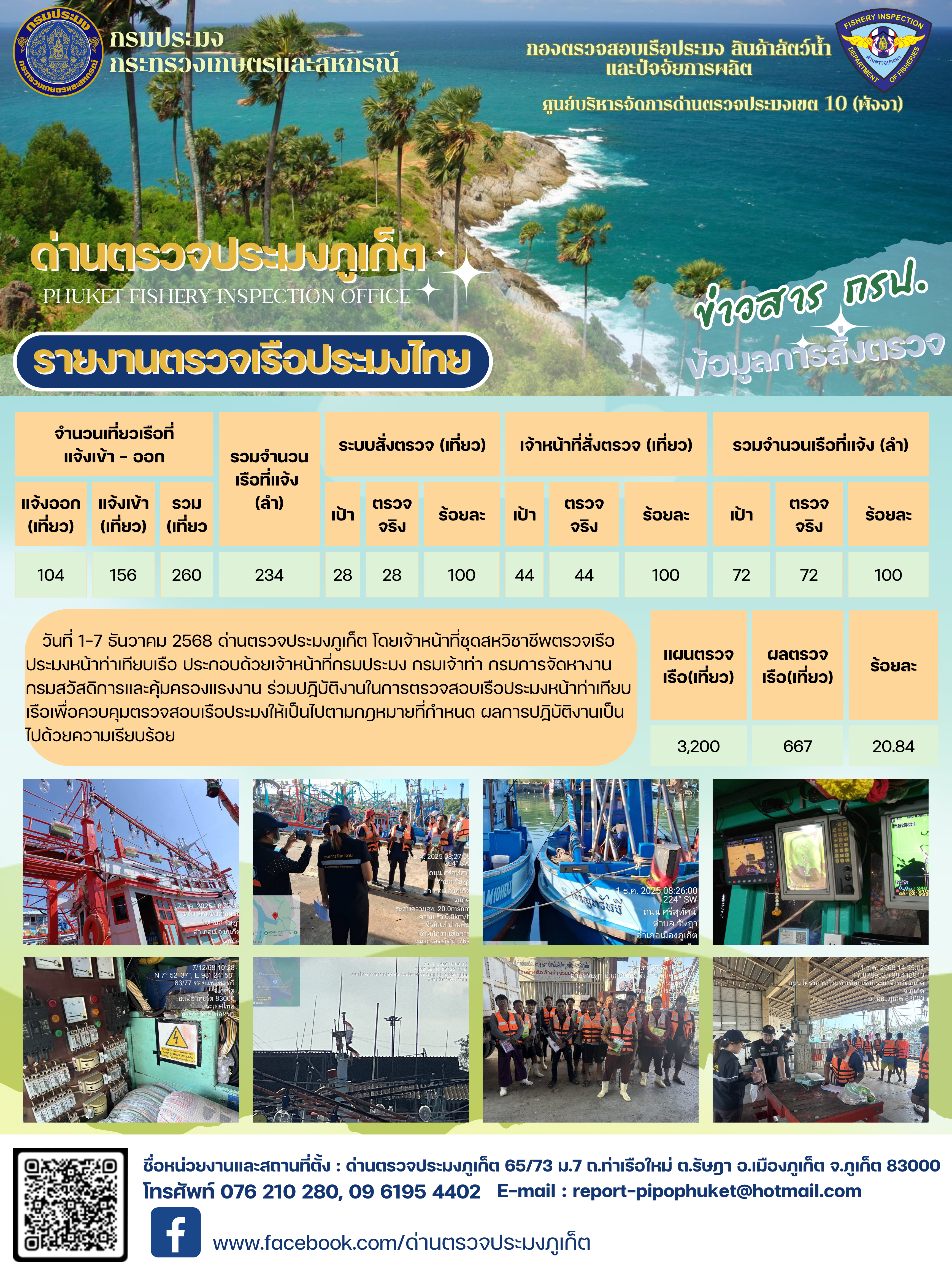 ข่าวประชาสัมพันธ์กิจกรรมการตรวจเรือประมงพาณิชย์แจ้งเข้า - ออก วันที่ 1-7 ธันวาคม 2568..คลิก