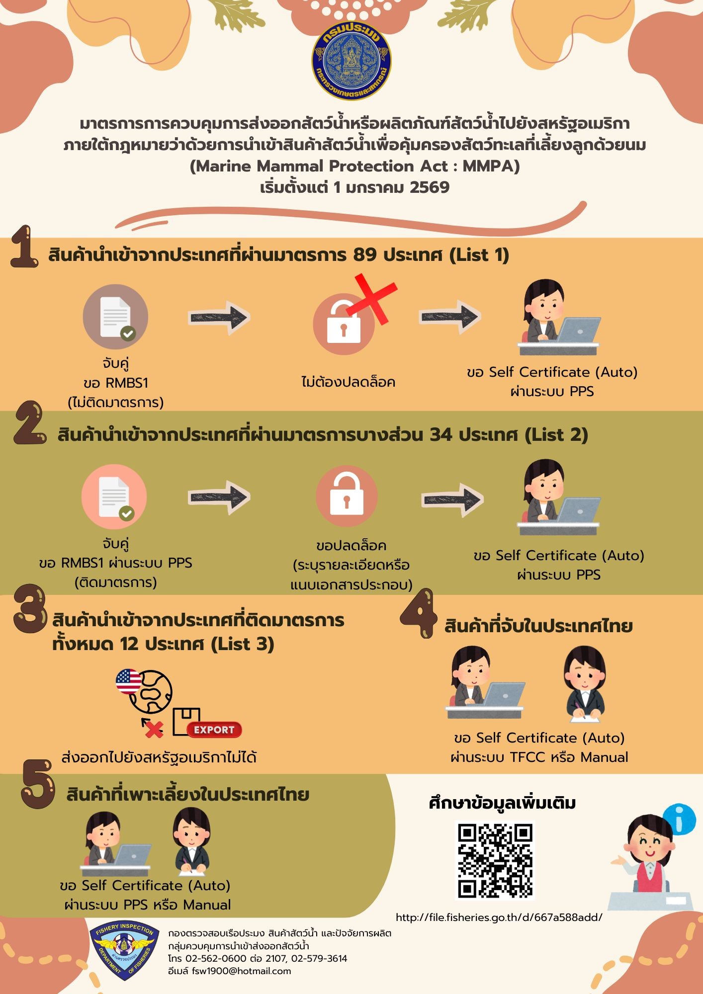 ประชาสัมพันธ์เกี่ยวกับมาตรการการควบคุมการส่งออกสัตว์น้ำฯ (MMPA)  เริ่มตั้งแต่ 1 มกราคม 2569 เป็นต้นไป..คลิก