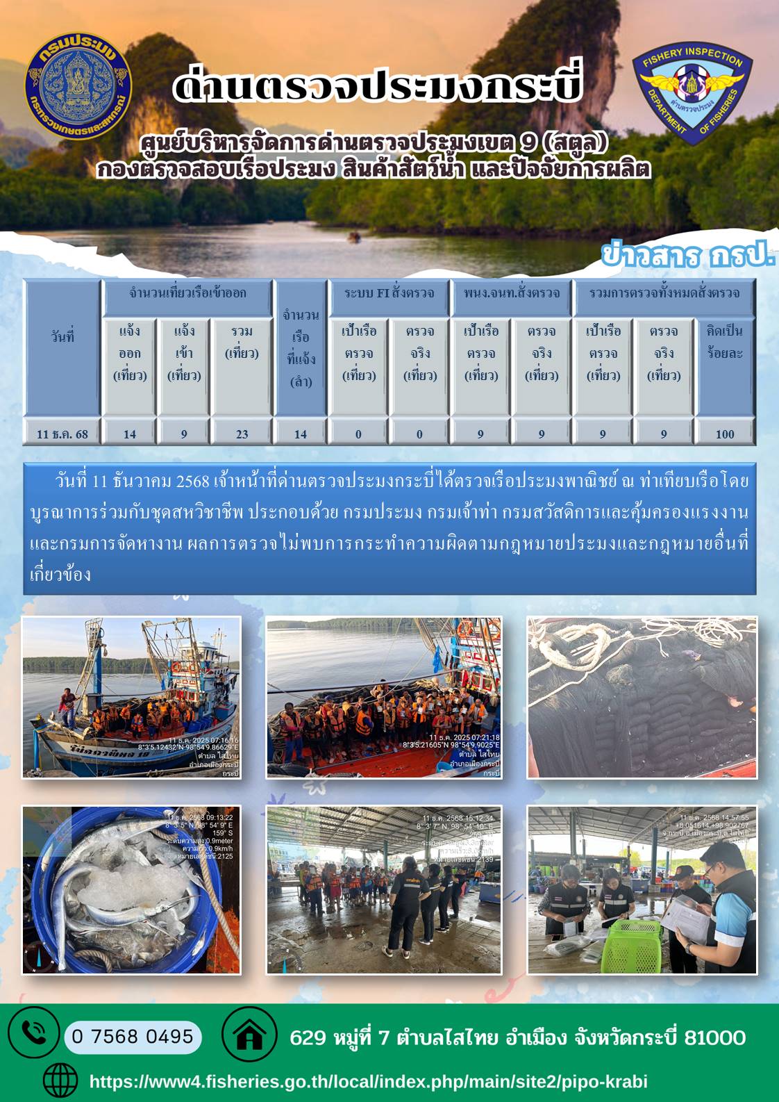 ผลตรวจเรือวันที่ 11-15 ธันวาคม  2568..คลิก
