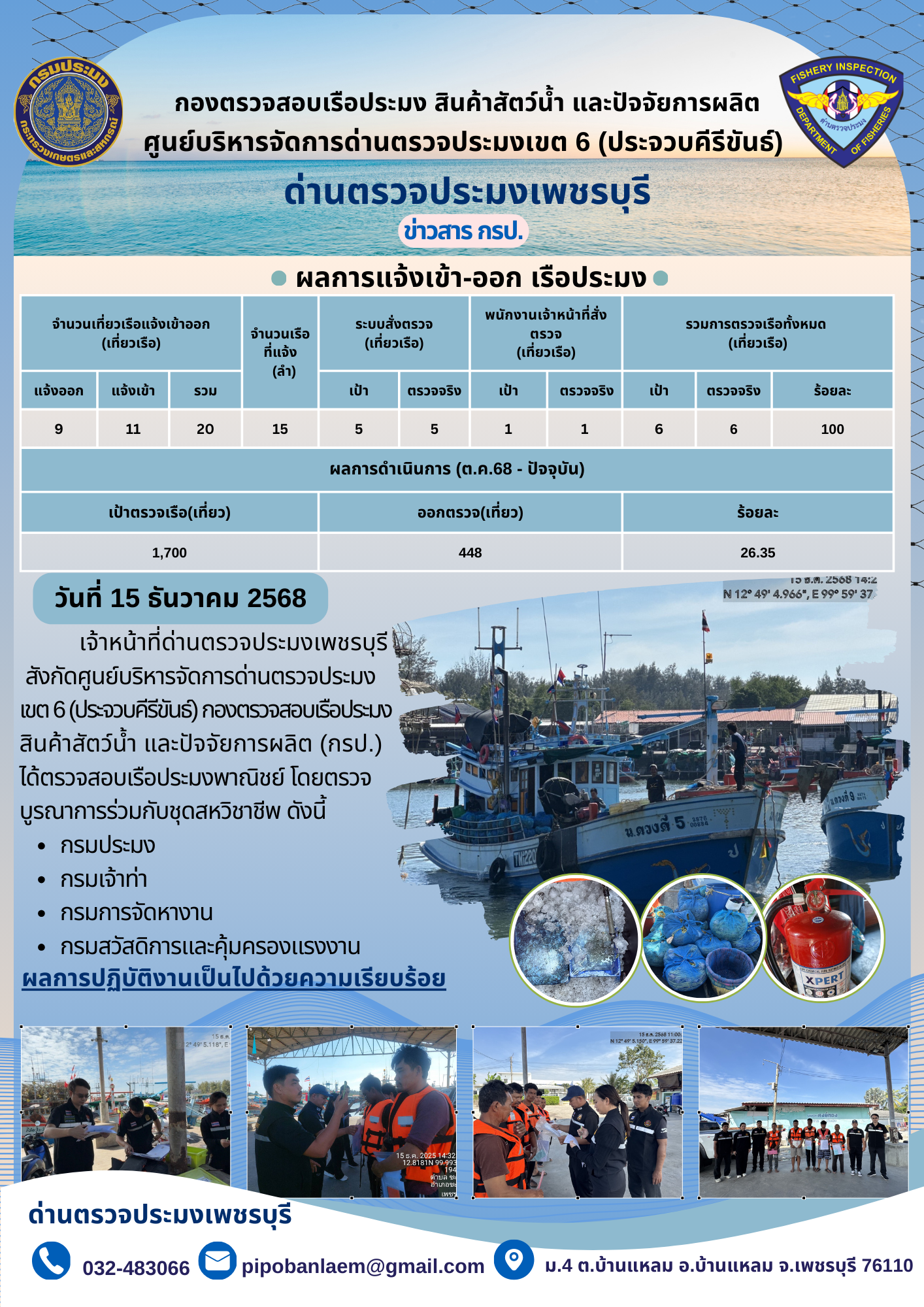 ข่าวประชาสัมพันธ์ ด่านตรวจประมงเพชรบุรี..คลิก