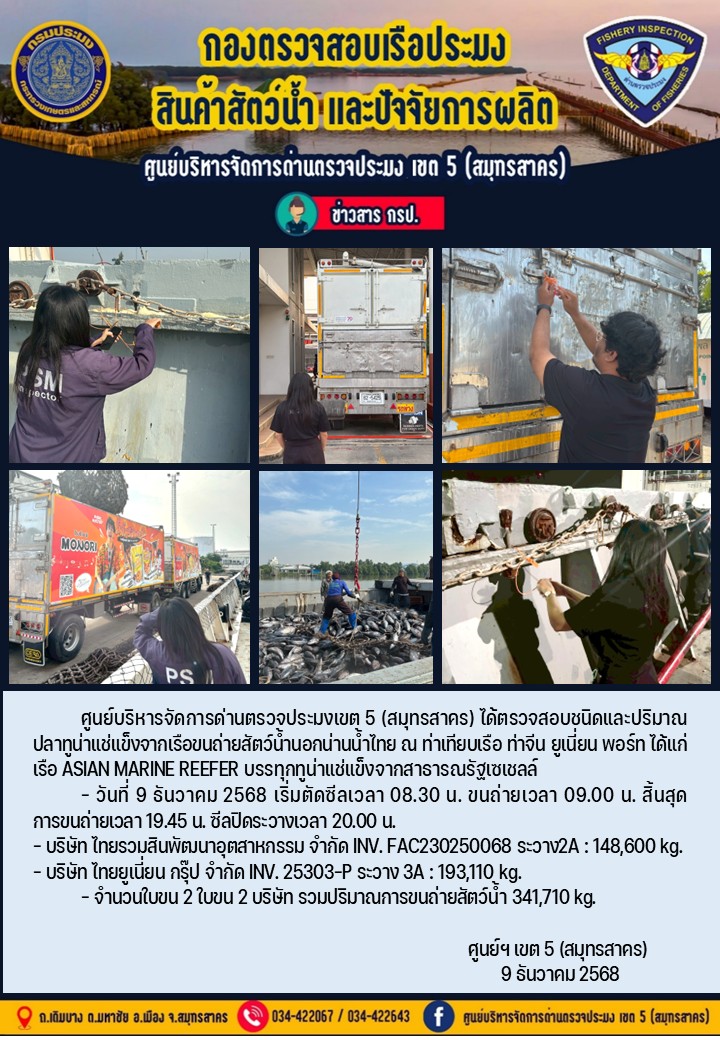 การขนถ่ายทูน่าแช่แข็งจากเรือขน