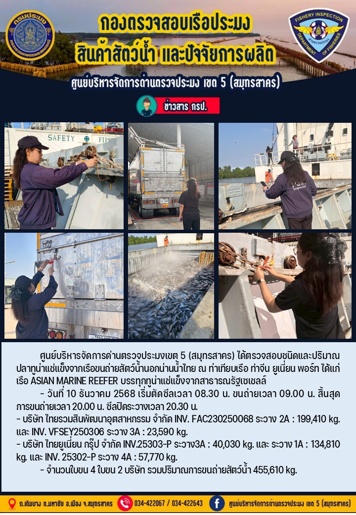 การขนถ่ายทูน่าแช่แข็งจากเรือขน