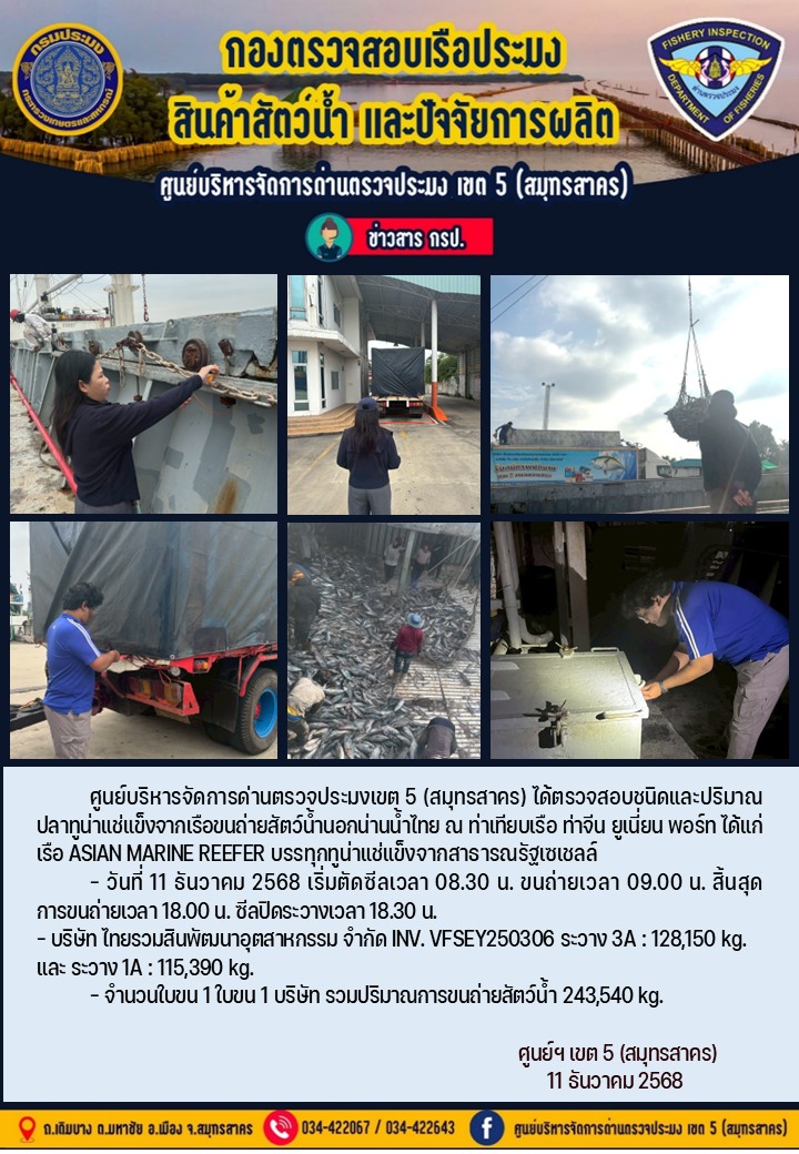 การขนถ่ายทูน่าแช่แข็งจากเรือขน