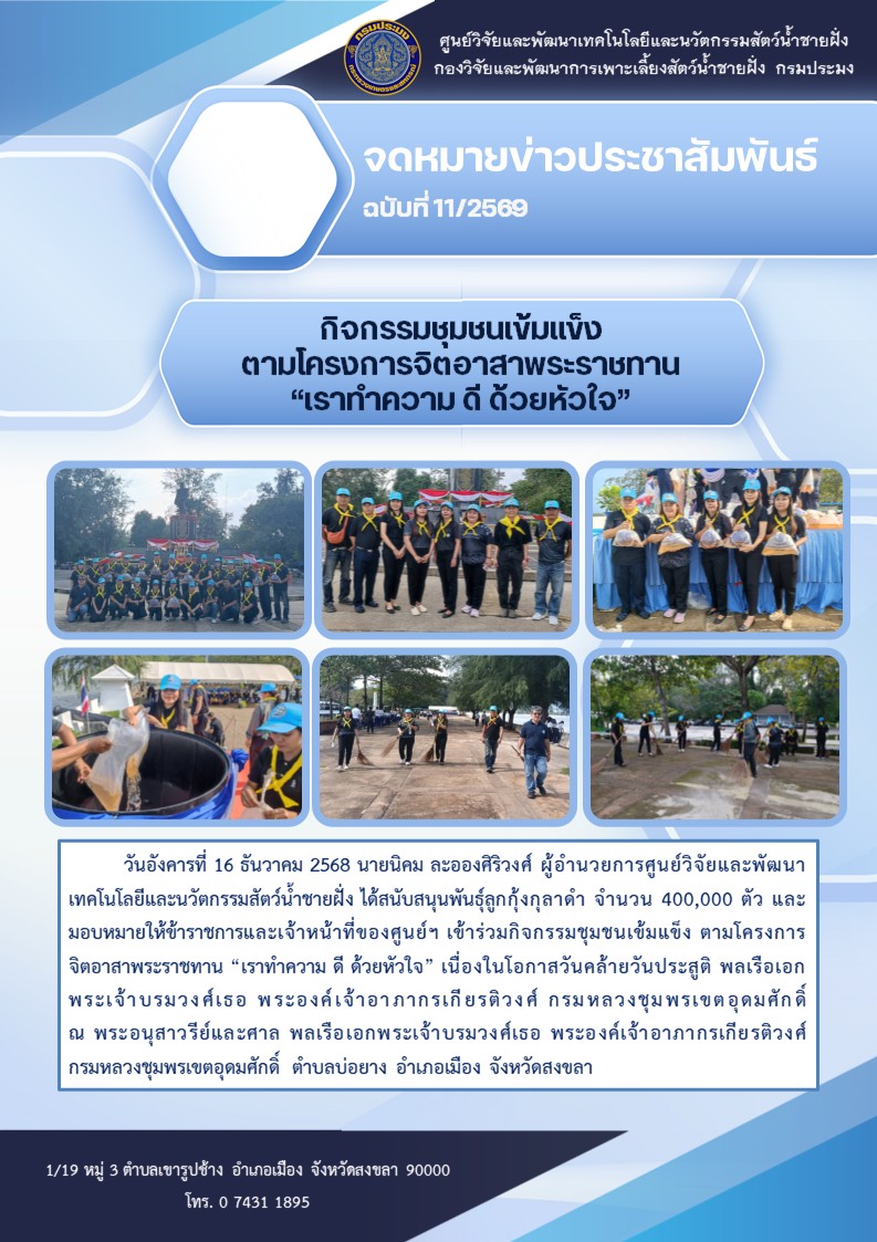 กิจกรรมชุมชนเข้มแข็ง ตามโครงการจิตอาสาพระราชทาน  “เราทำความ ดี ด้วยหัวใจ”