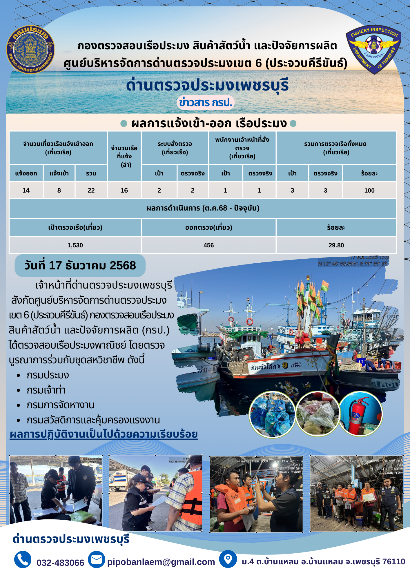 ตรวจสอบเรือประมงพาณิชย์ ณ ท่าเทียบเรือประมง