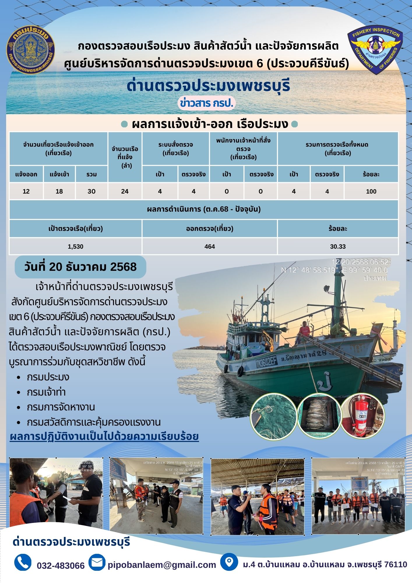 ตรวจสอบเรือประมงพาณิชย์ ณ ท่าเทียบเรือประมง