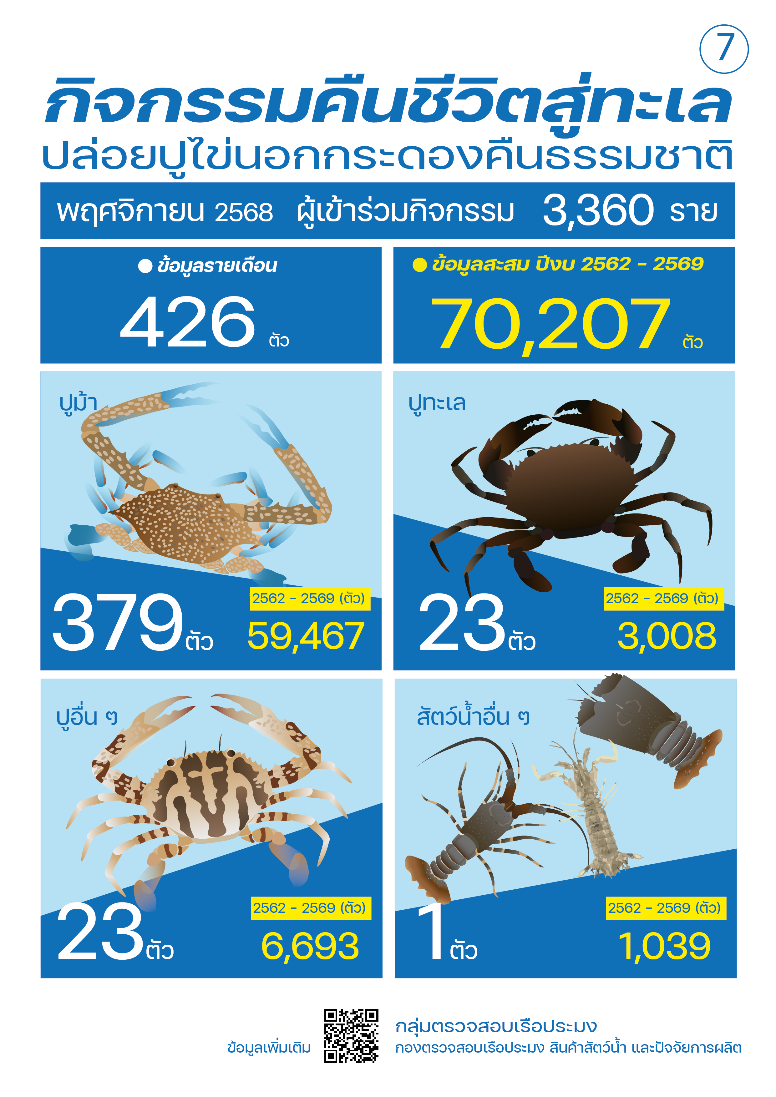 ชาวประมงปล่อยปูไข่นอกกระดอง พฤศจิกายน 2568