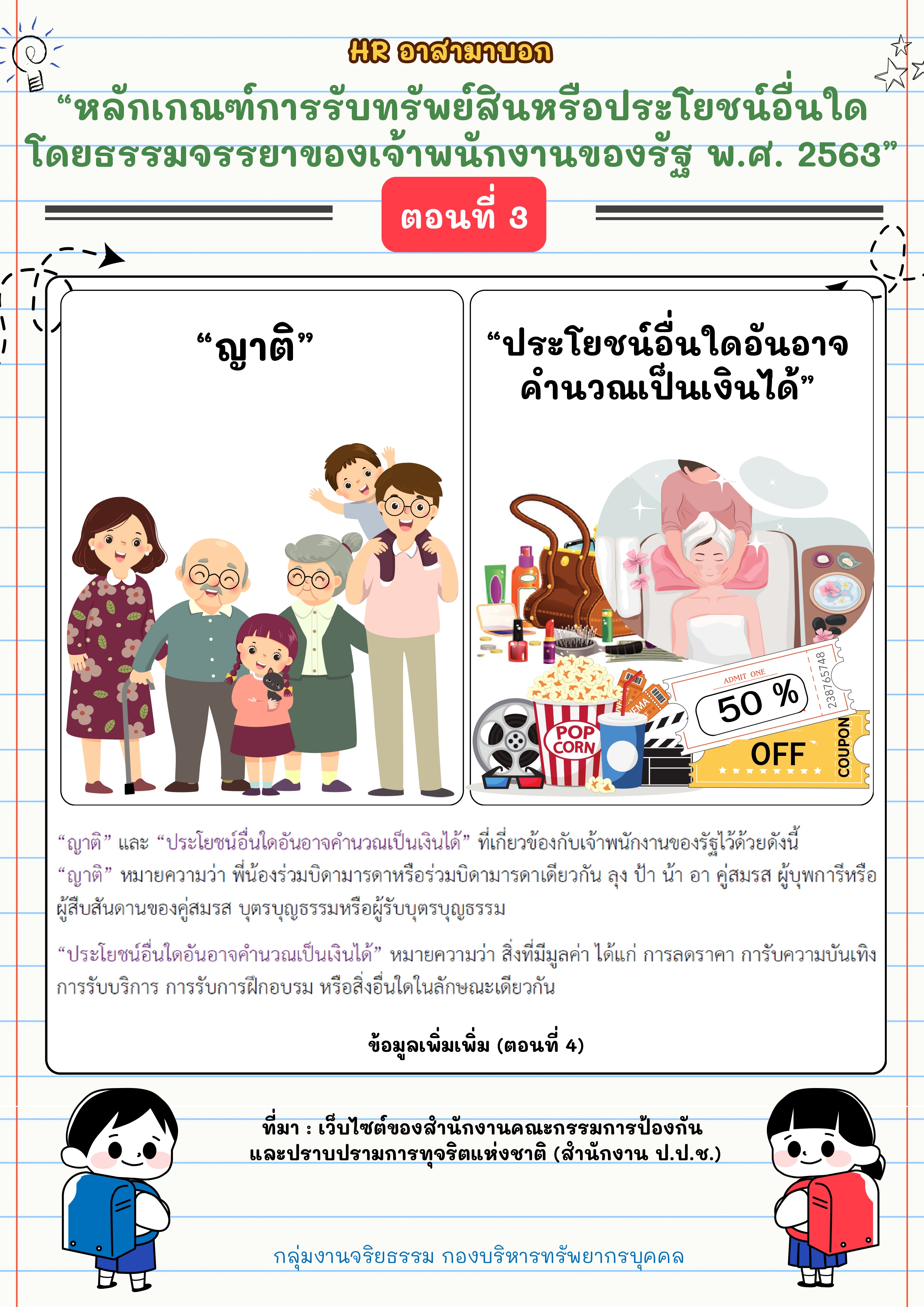 การส่งเสริมคุณธรรมจริยธรรม หลักเกณฑ์การรับทรัพย์สินหรือประโยชน์อื่นใดโดยธรรมจรรยาของเจ้าพนักงานของรัฐ พ.ศ. 2563..คลิก