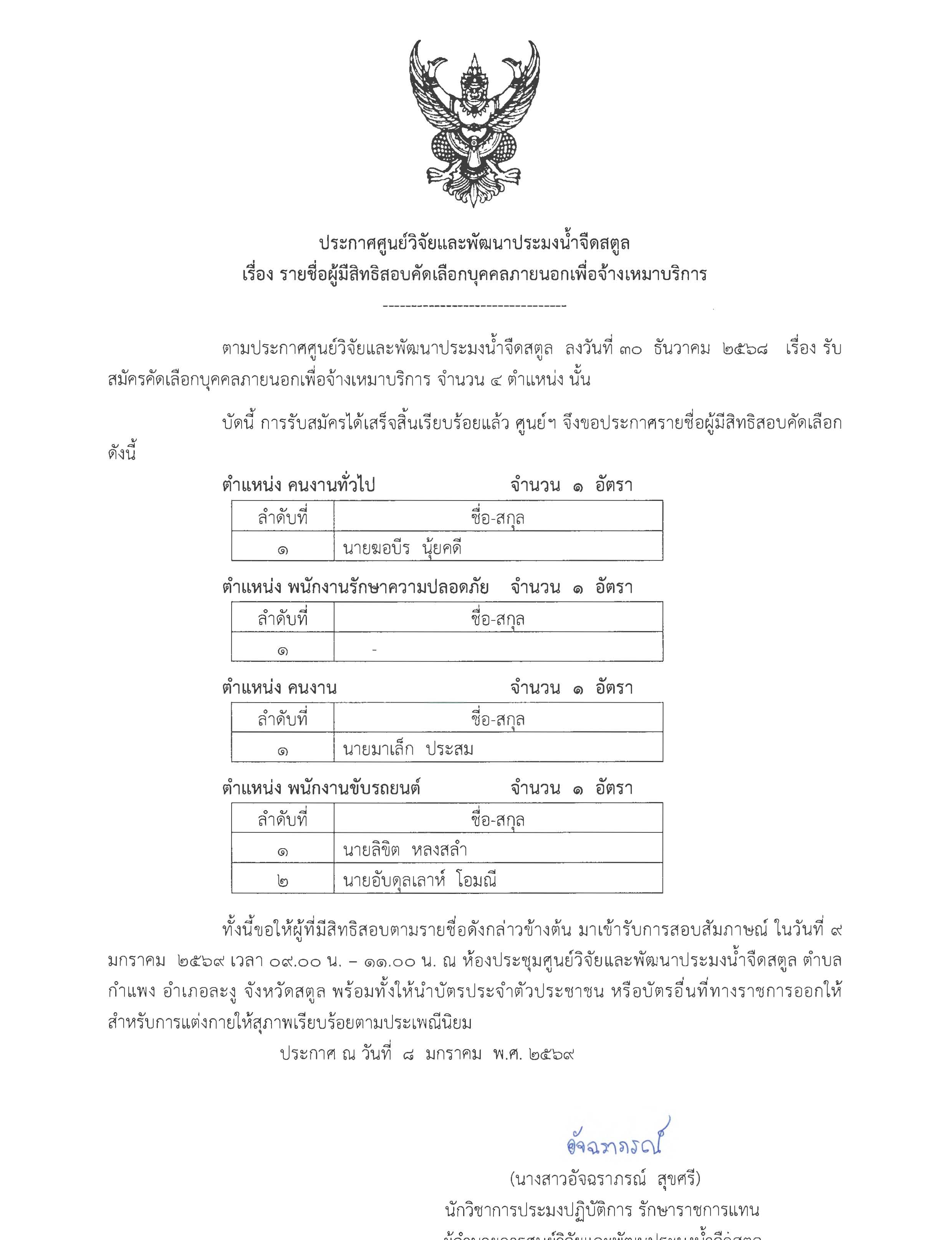 รายชื่อผู้มีสิทธิสอบคัดเลือกบุ