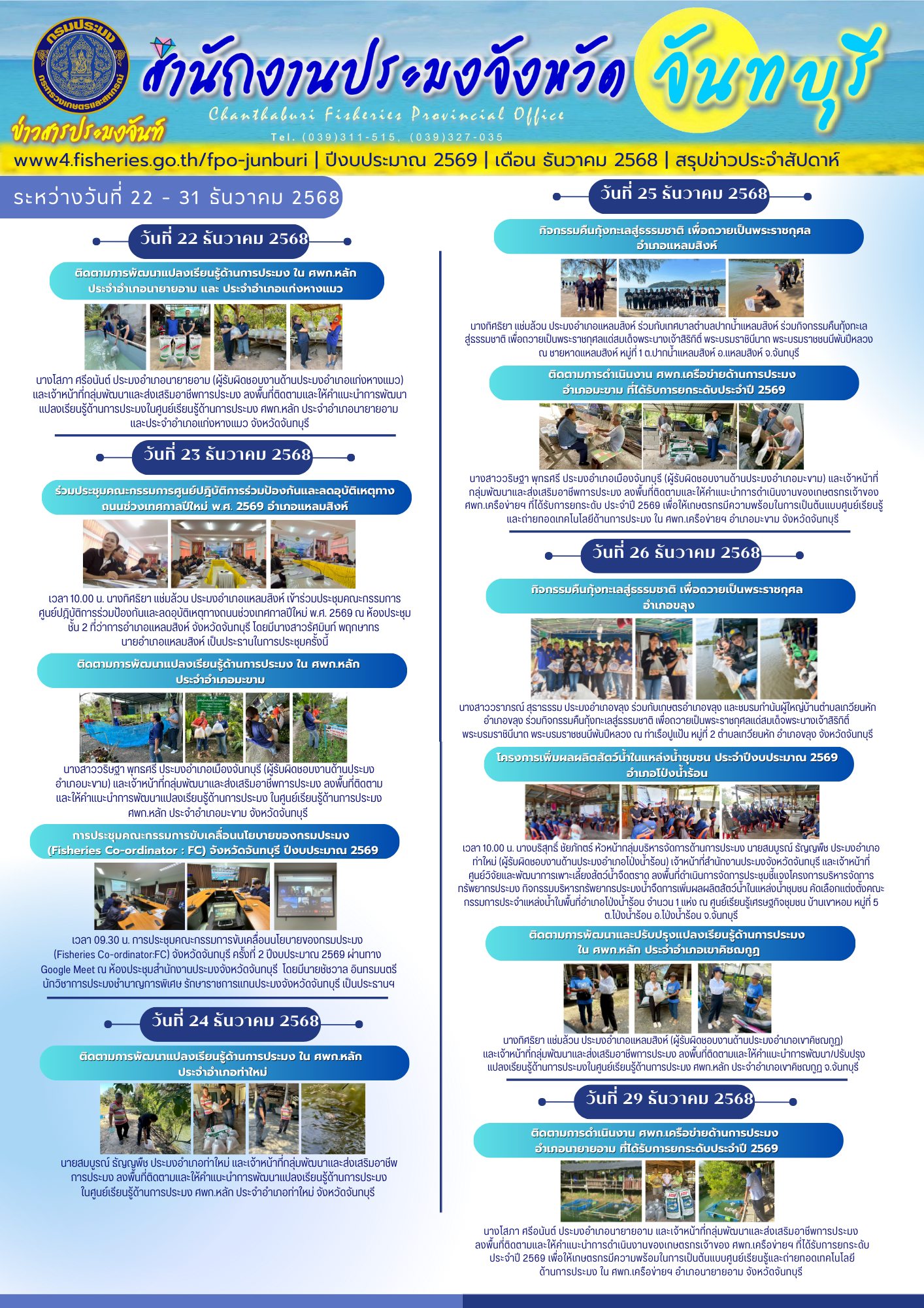 สรุปข่าวสารประมงจันท์ ประจำเดือน ธันวาคม 2568