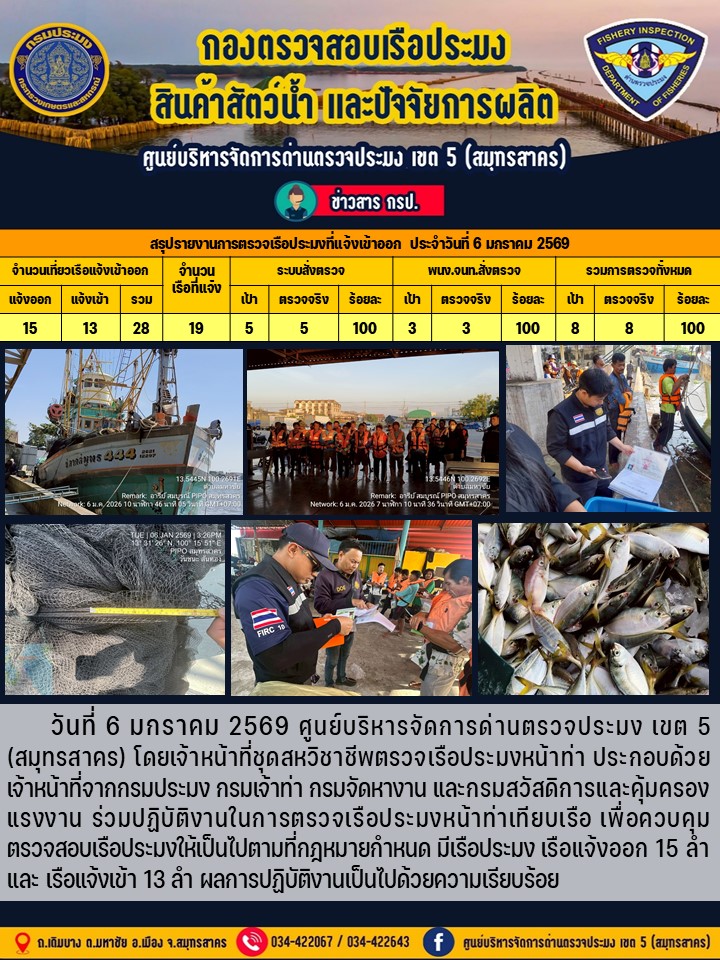 รายงานการตรวจเรือประมงที่แจ้งเ