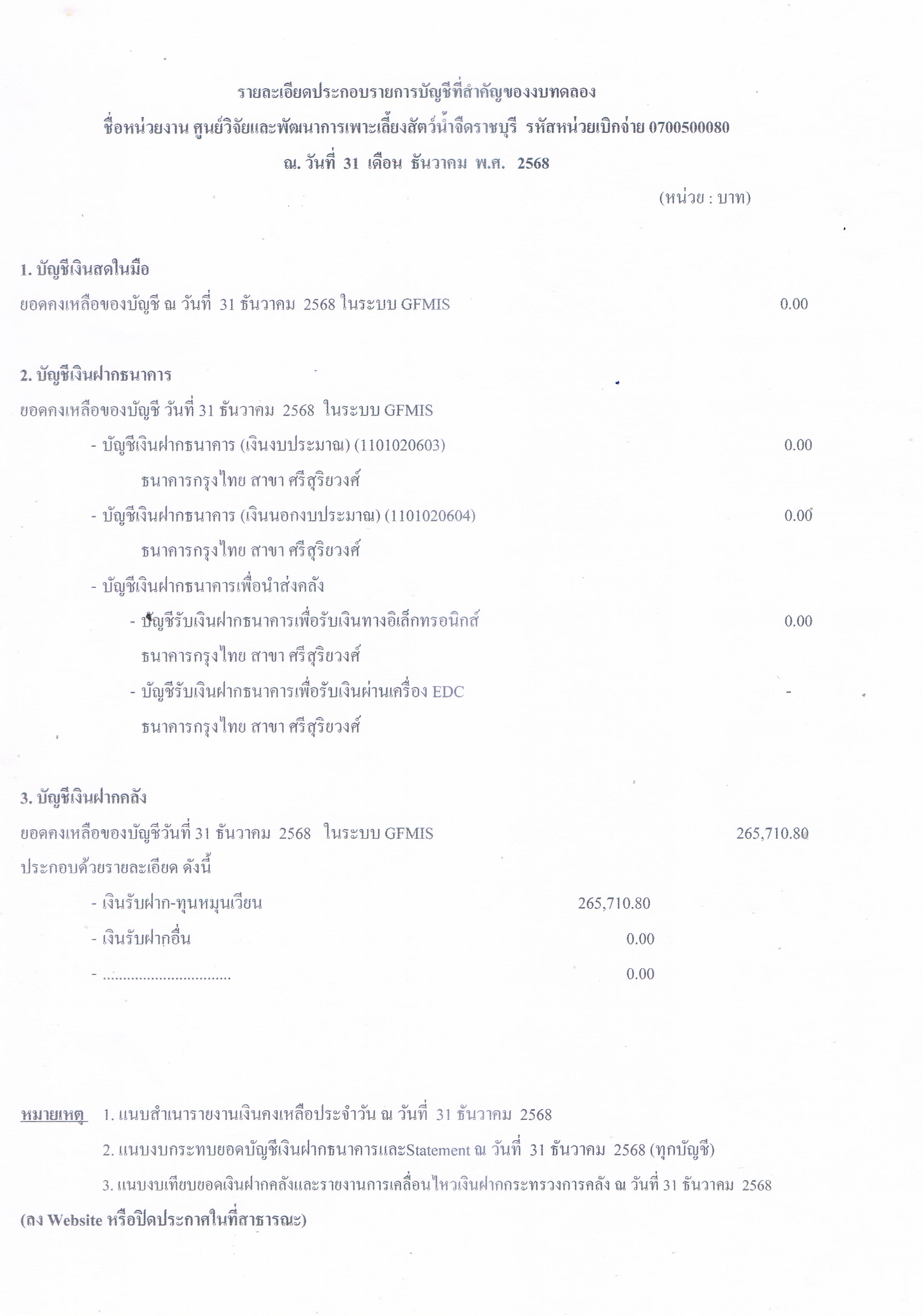 รายละเอียดประกอบรายการบัญชีที่สำคัญของงบทดลอง ประจำเดือน ธันวาคม 2568..คลิก