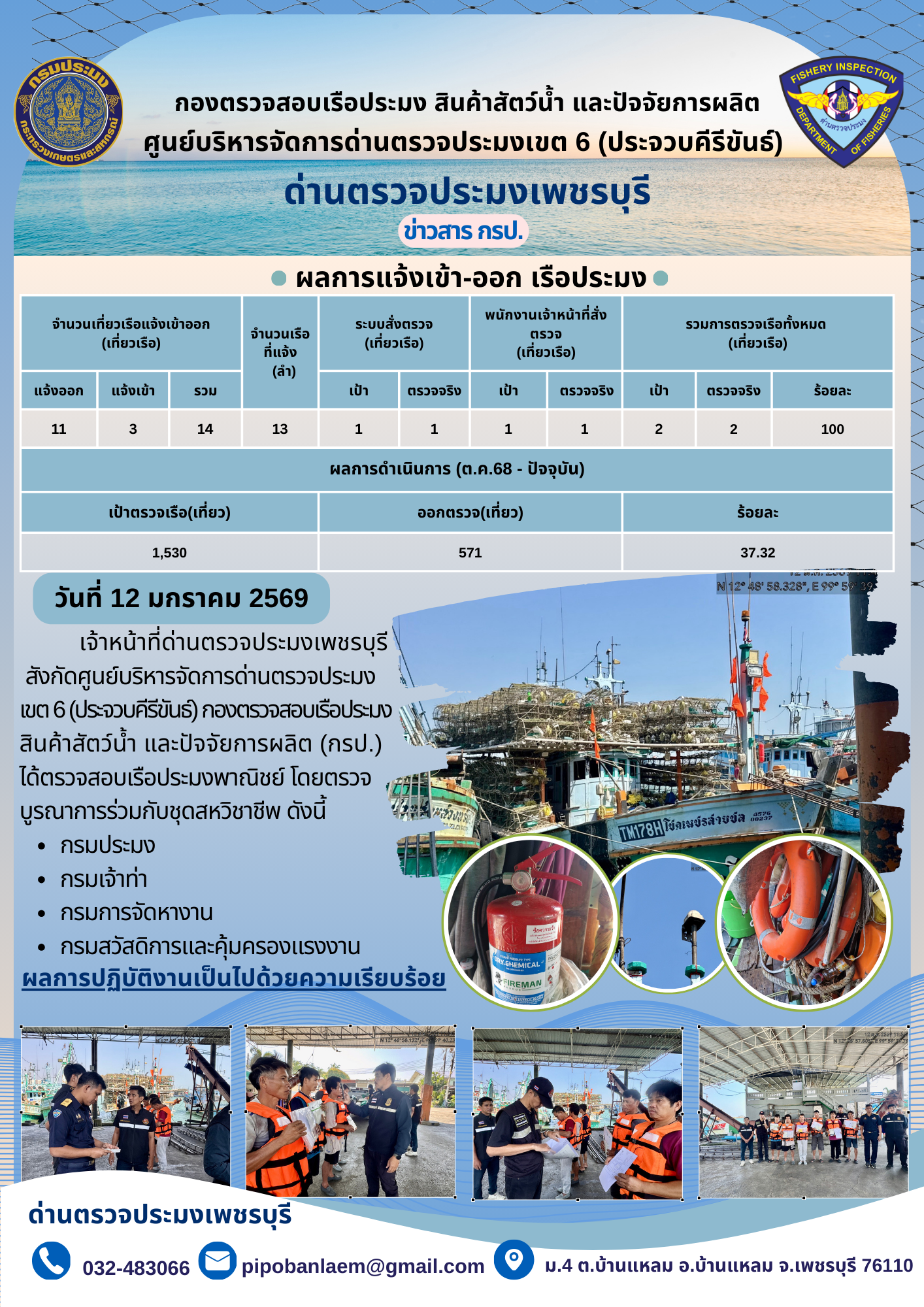 ตรวจสอบเรือประมงพาณิชย์ ณ ท่าเทียบเรือประมง