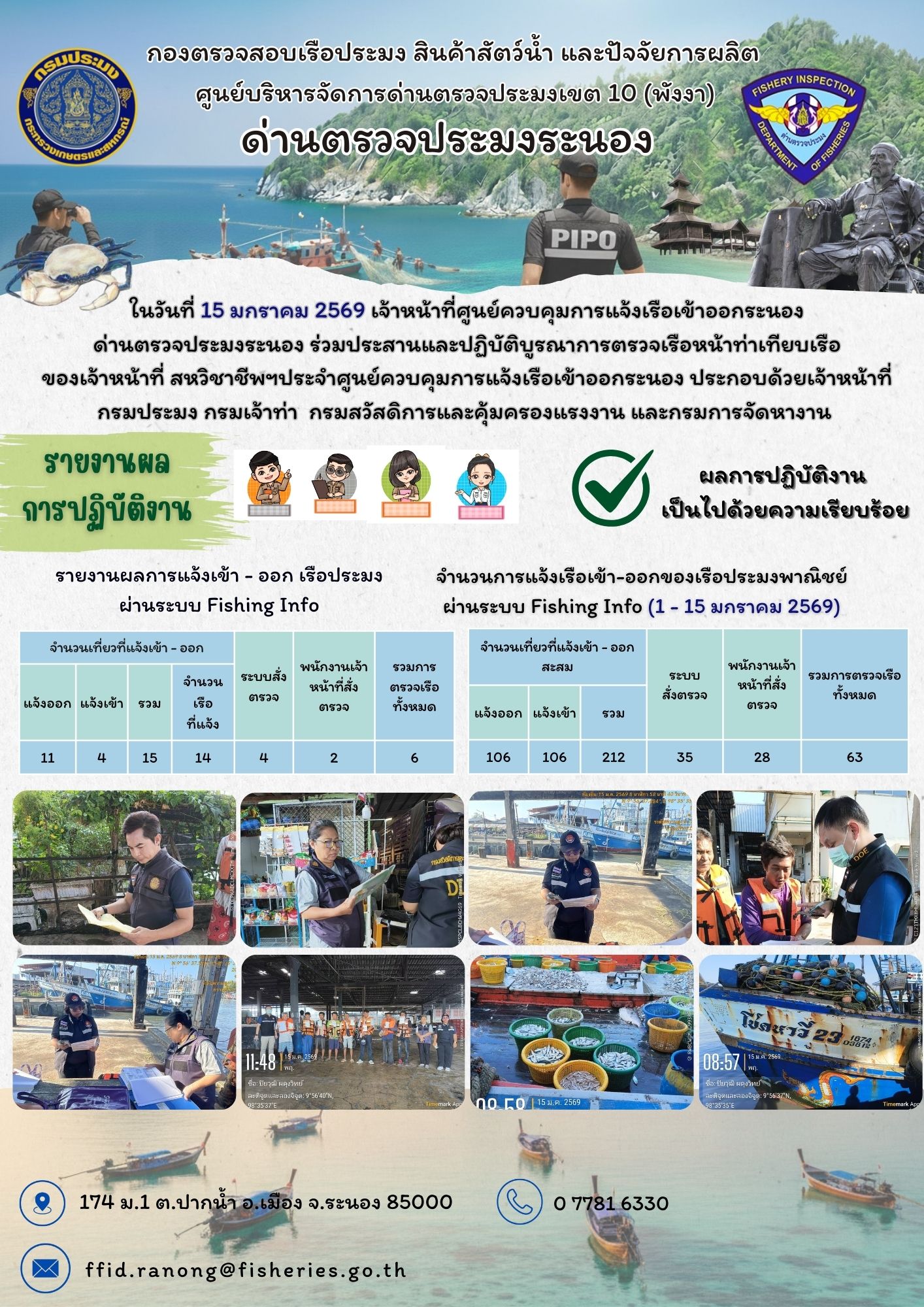 ตรวจสอบเรือประมงพาณิชย์ ณ ท่าเทียบเรือประมง 