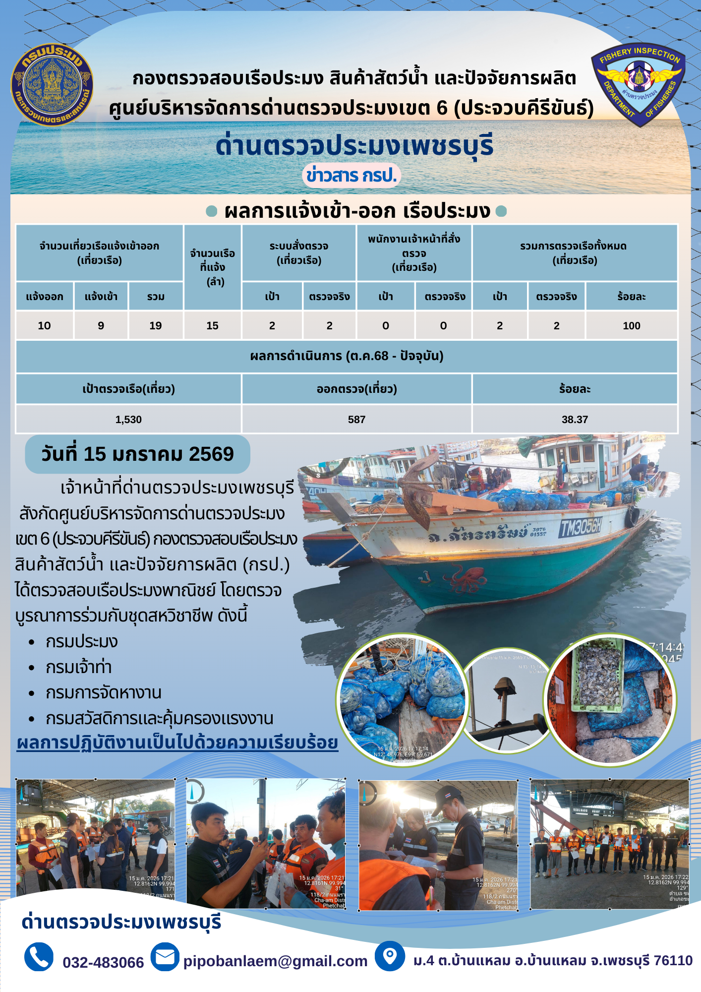 ตรวจสอบเรือประมงพาณิชย์ ณ ท่าเทียบเรือประมง