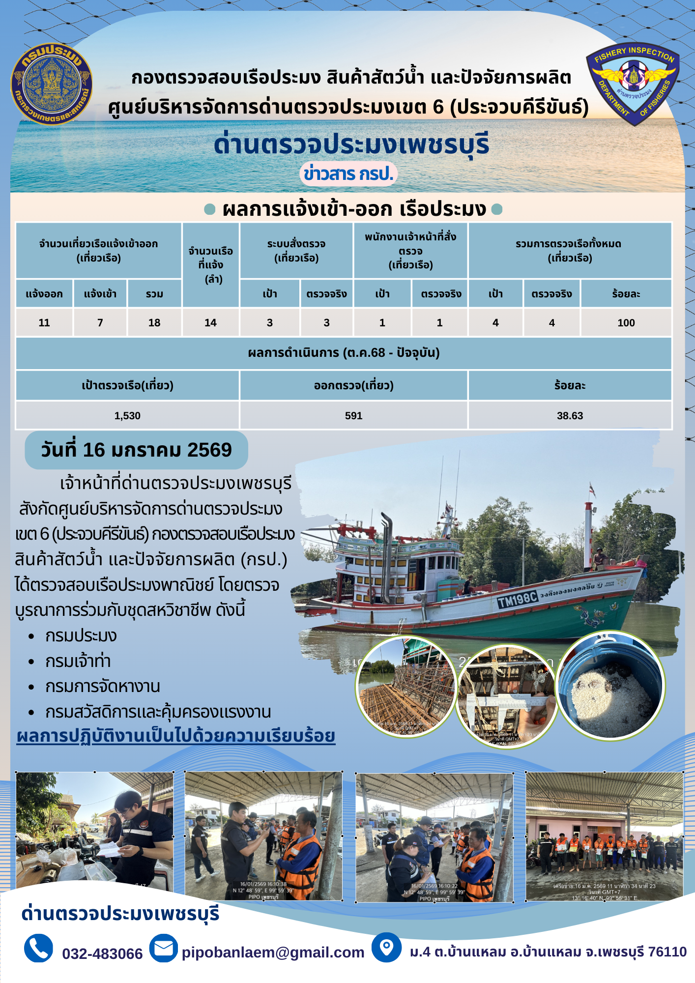 ตรวจสอบเรือประมงพาณิชย์ ณ ท่าเทียบเรือประมง