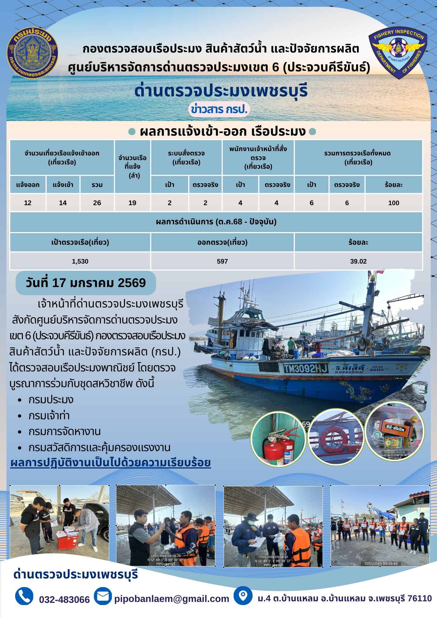 ตรวจสอบเรือประมงพาณิชย์ ณ ท่าเทียบเรือประมง