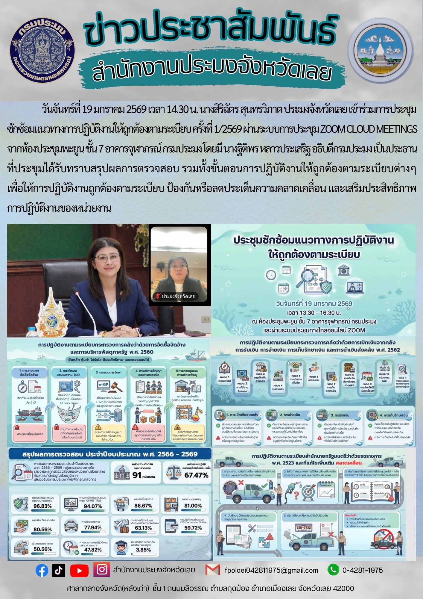 เข้าร่วมการประชุม ซักซ้อมแนวทางการปฏิบัติงานให้ถูกต้องตามระเบียบ ครั้งที่ 1/2569  ผ่านระบบการประชุม ??Zoom Cloud Meetings 