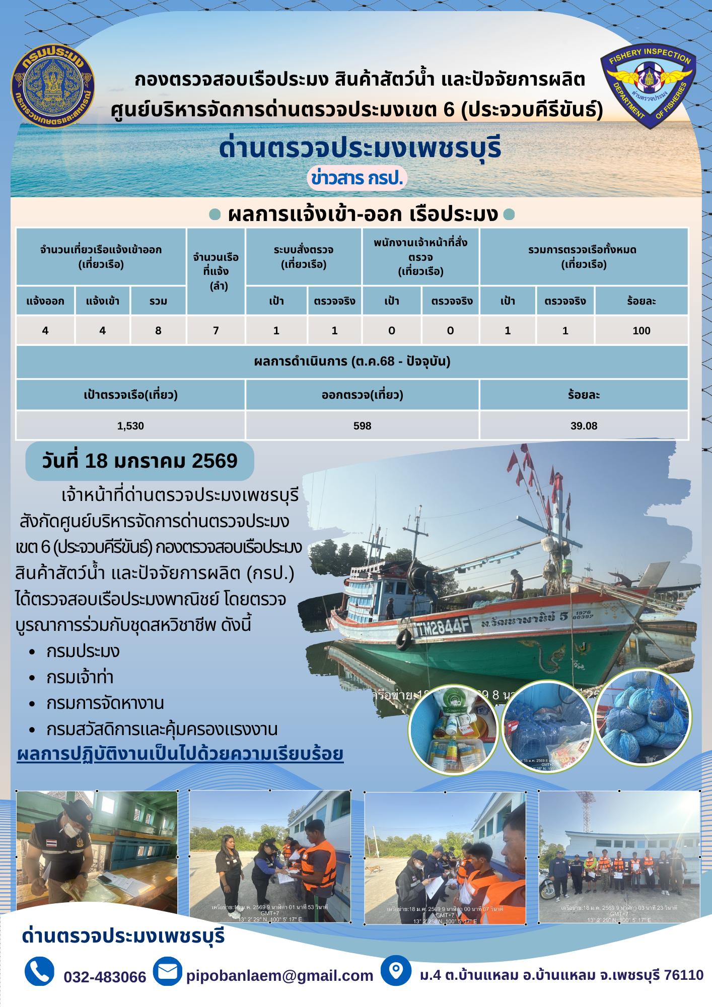 ตรวจสอบเรือประมงพาณิชย์ ณ ท่าเทียบเรือประมง