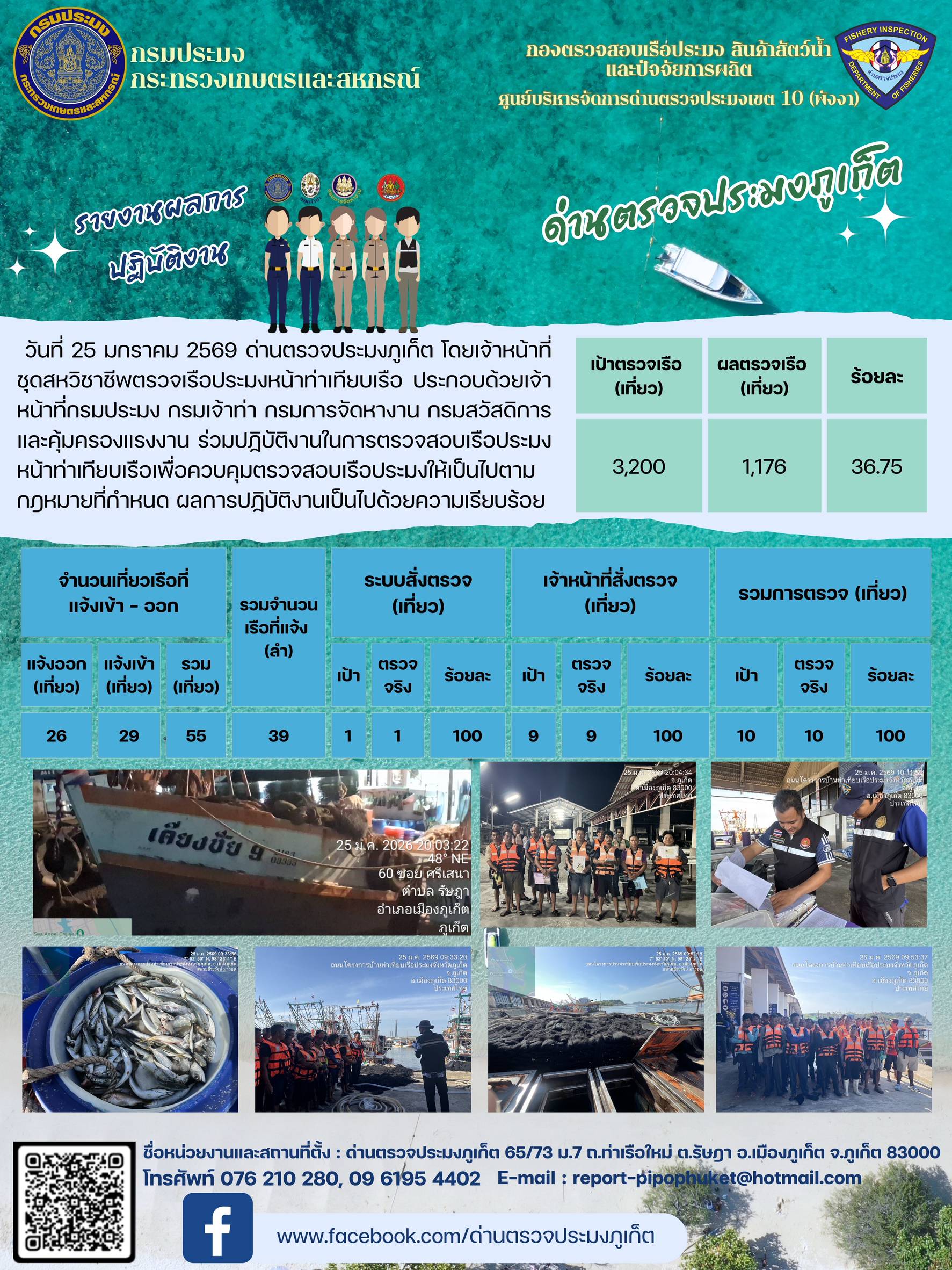 ข่าวประชาสัมพันธ์กิจกรรมการตรวจเรือประมงพาณิชย์แจ้งเข้า - ออก วันที่  25 มกราคม 2569..คลิก