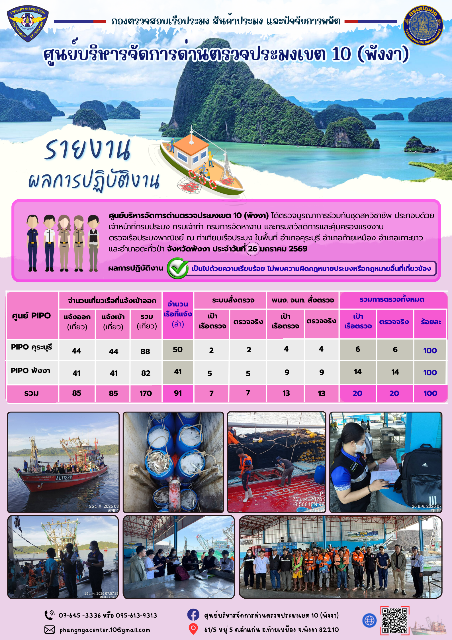 ข่าวประชาสัมพันธ์กิจกรรมการตรวจเรือประมงพาณิชย์แจ้งเข้า - ออก วันที่ 26 มกราคม 2569