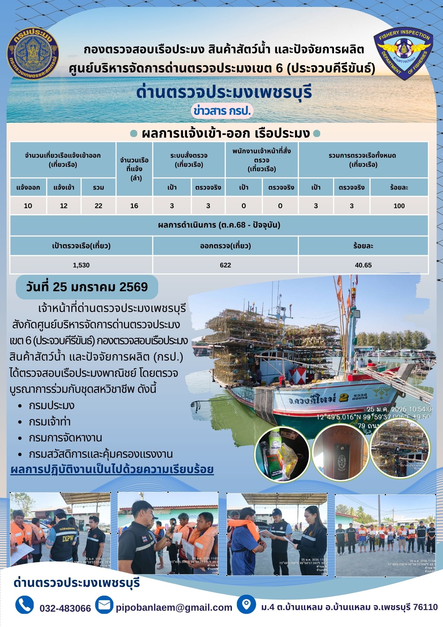 ตรวจสอบเรือประมงพาณิชย์ ณ ท่าเทียบเรือประมง