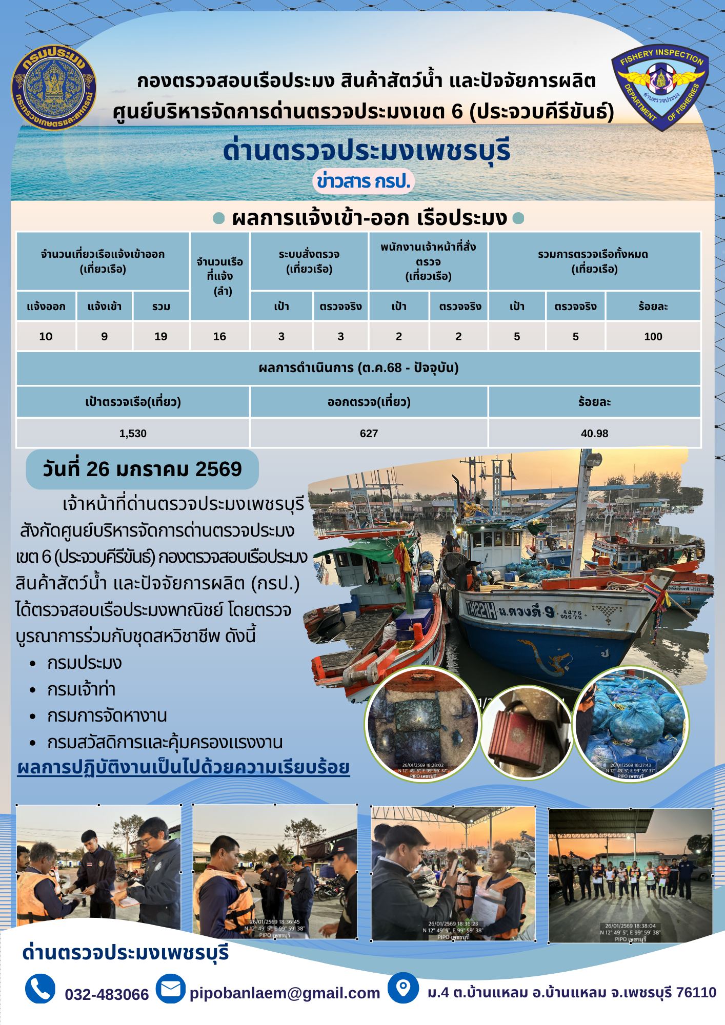 ตรวจสอบเรือประมงพาณิชย์ ณ ท่าเทียบเรือประมง