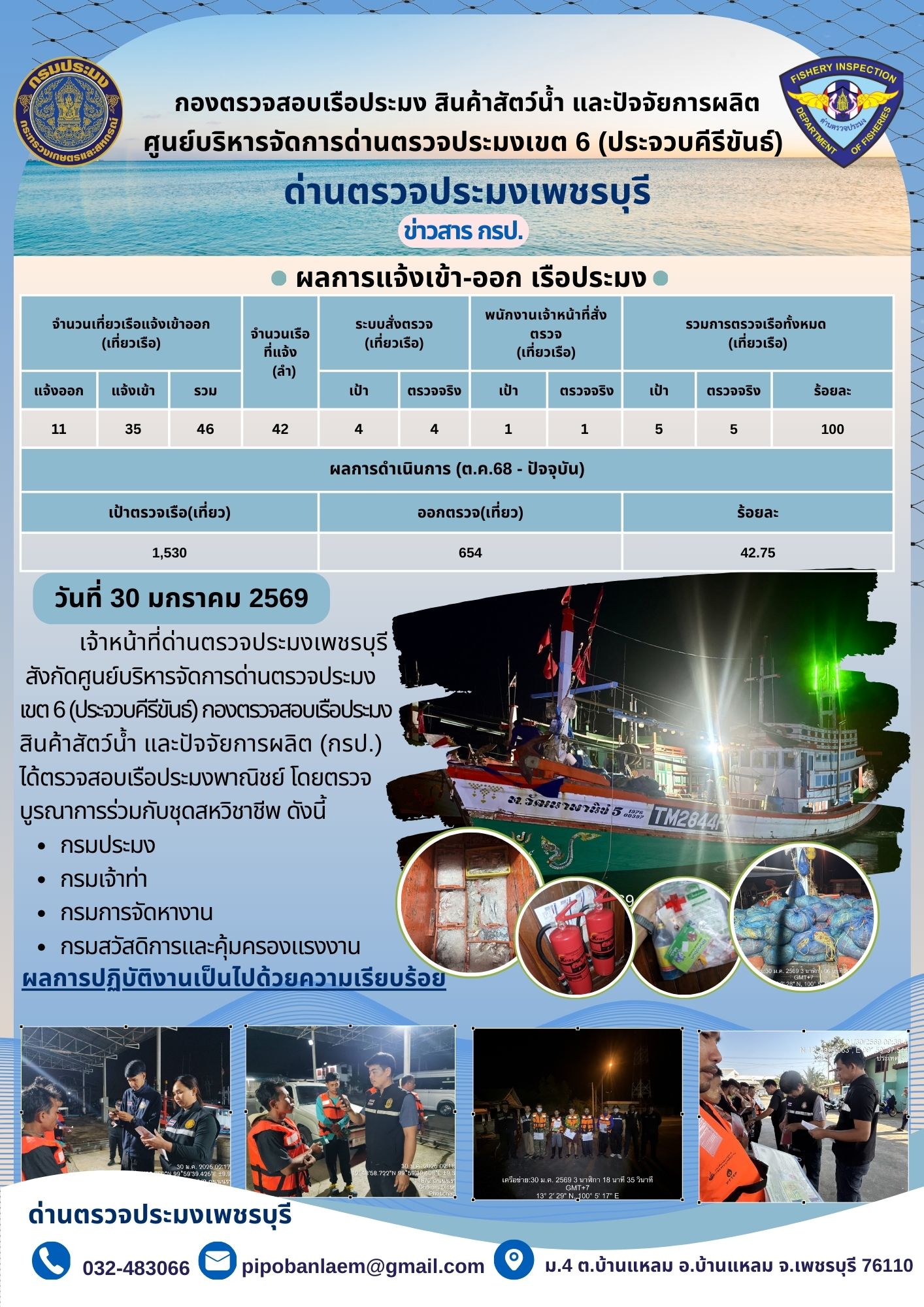 ตรวจสอบเรือประมงพาณิชย์ ณ ท่าเทียบเรือประมง