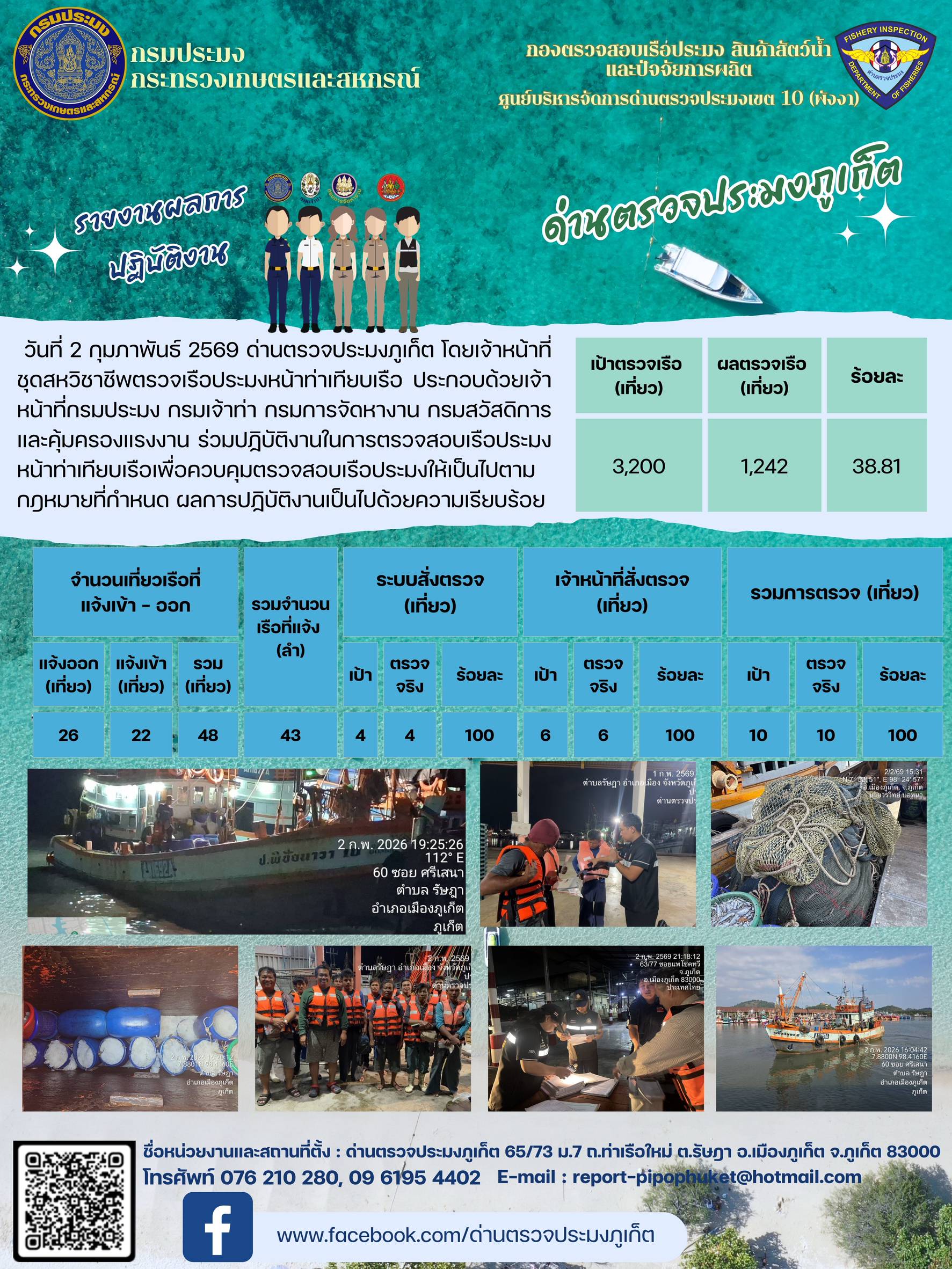 ข่าวประชาสัมพันธ์กิจกรรมการตรวจเรือประมงพาณิชย์แจ้งเข้า - ออก วันที่ 2 กุมภาพันธ์ 2569..คลิก