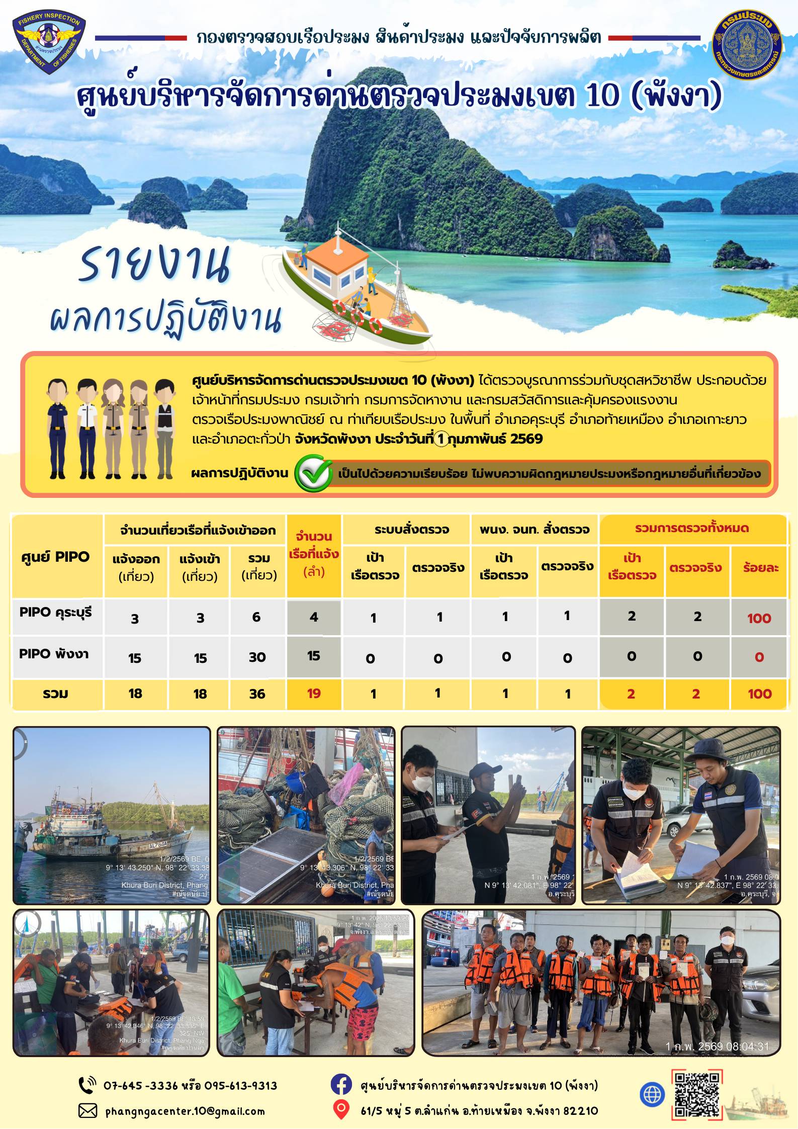 ข่าวประชาสัมพันธ์กิจกรรมการตรวจเรือประมงพาณิชย์แจ้งเข้า - ออก วันที่ 1 กุมภาพันธ์ 2569