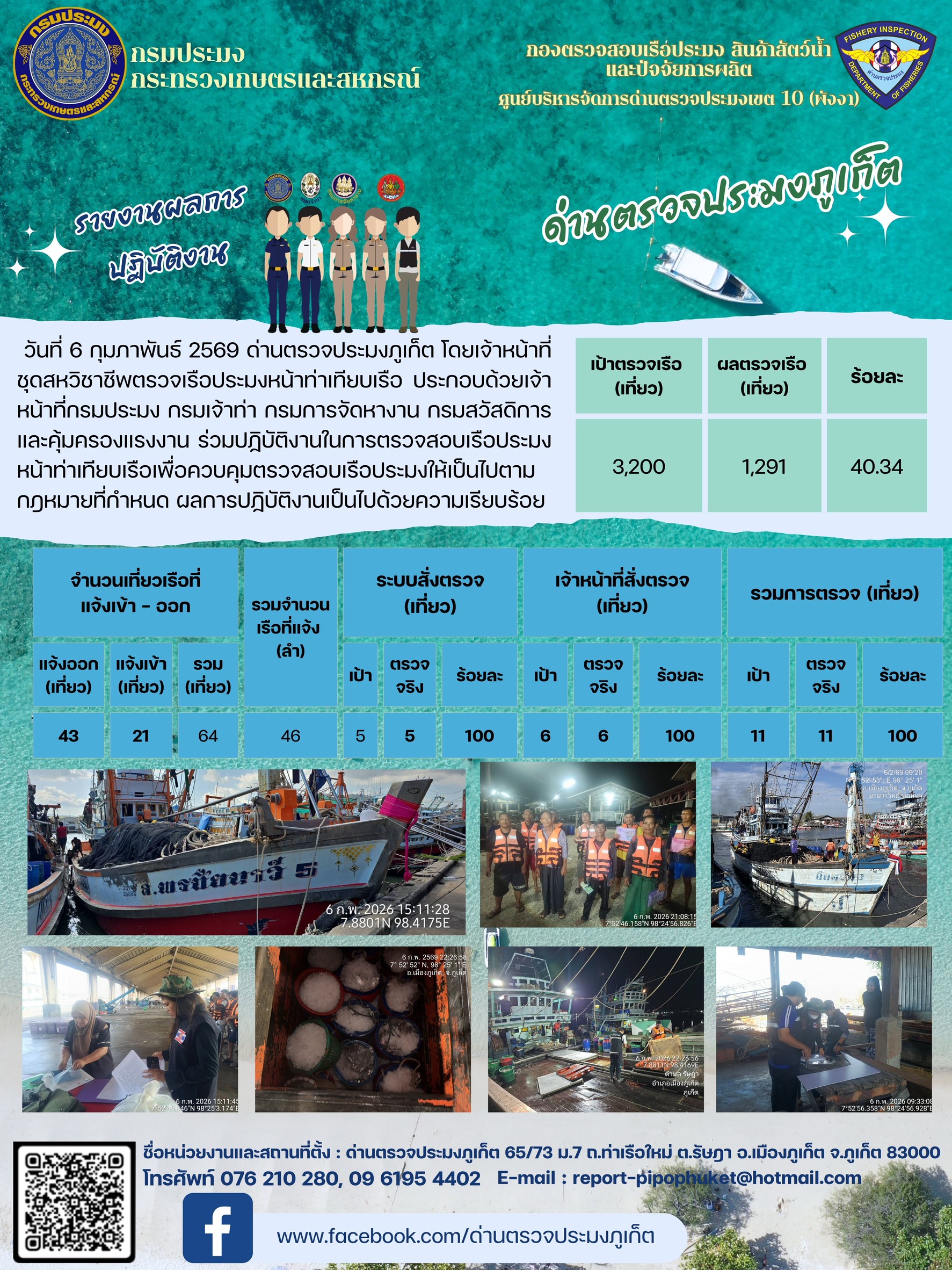ข่าวประชาสัมพันธ์กิจกรรมการตรวจเรือประมงพาณิชย์แจ้งเข้า - ออก วันที่  06 กุมภาพันธ์ 2569