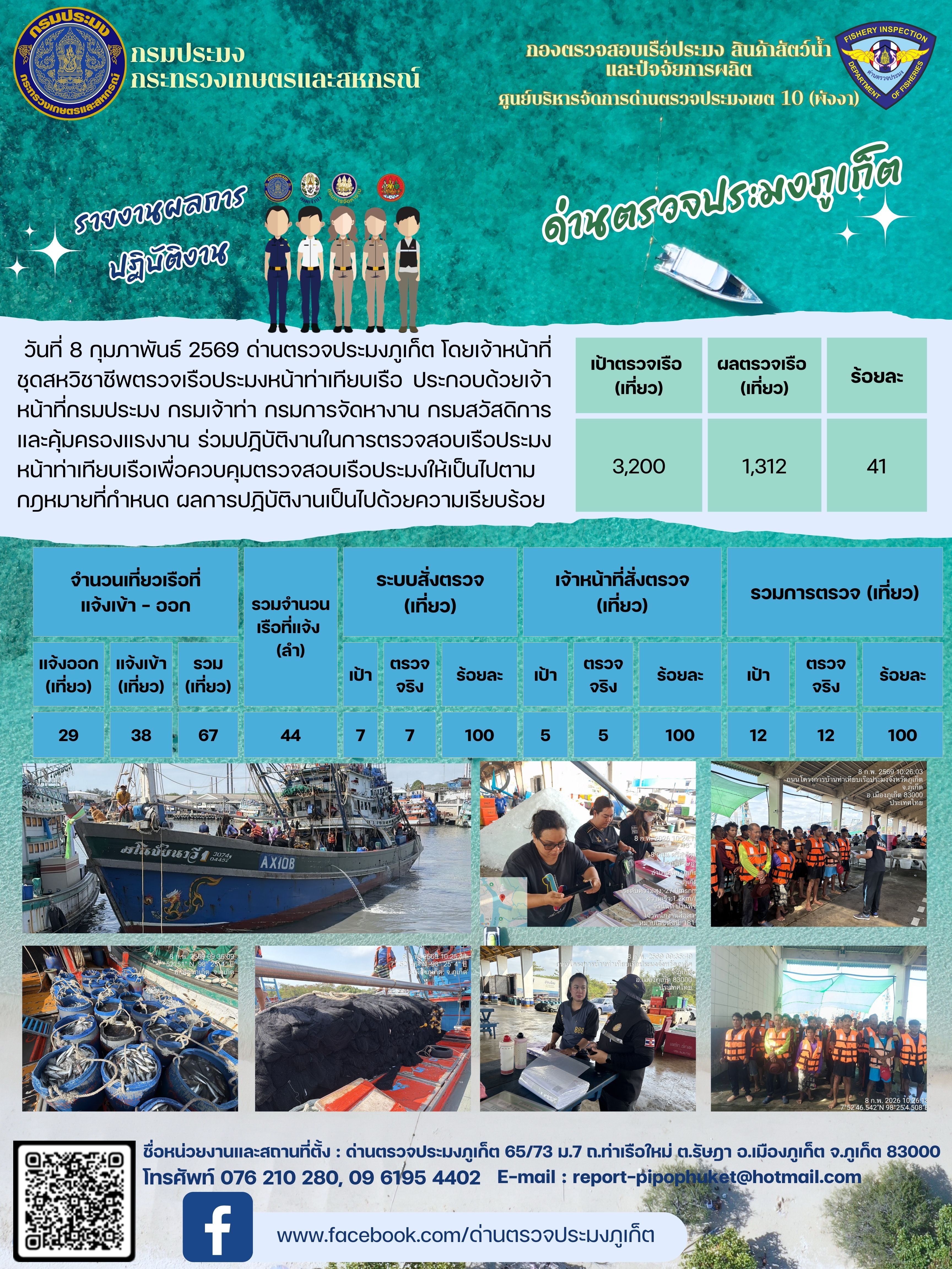 ข่าวประชาสัมพันธ์กิจกรรมการตรวจเรือประมงพาณิชย์แจ้งเข้า - ออก วันที่  08 กุมภาพันธ์ 2569