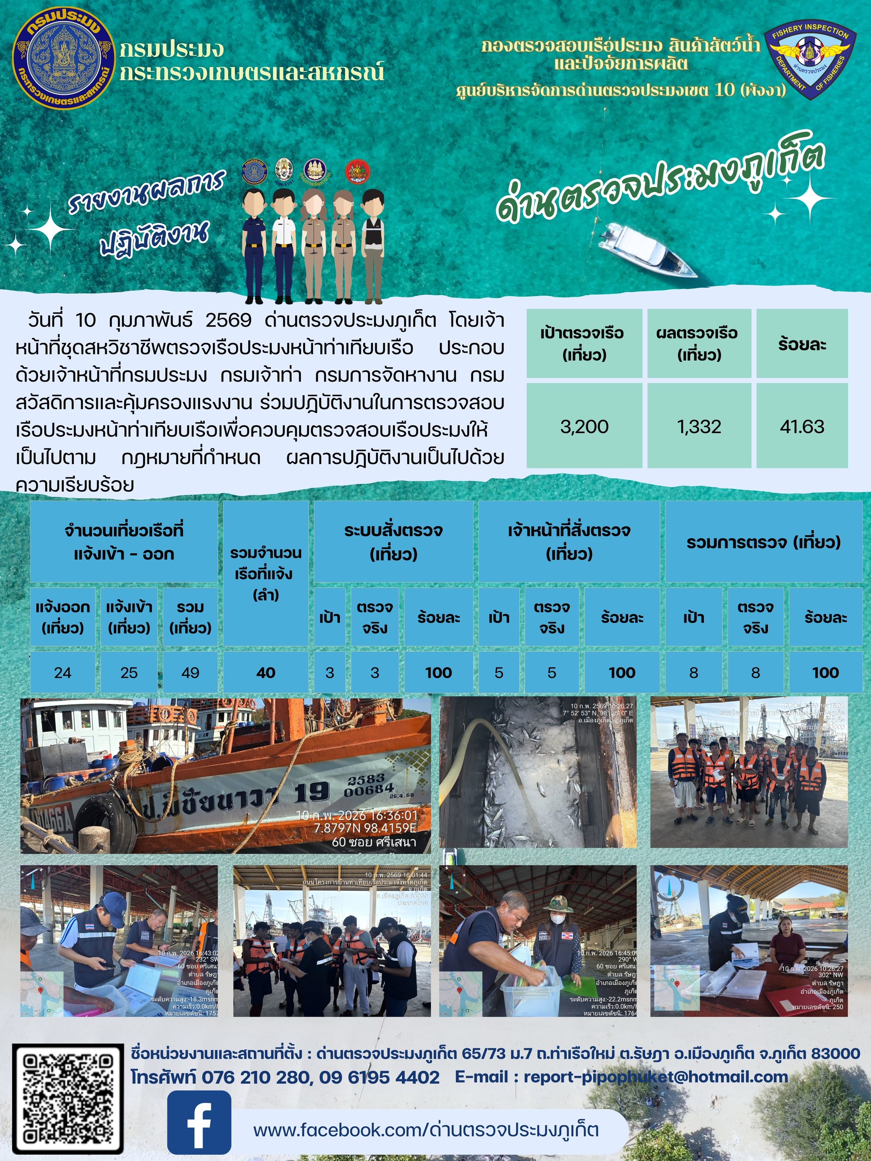 ข่าวประชาสัมพันธ์กิจกรรมการตรวจเรือประมงพาณิชย์แจ้งเข้า - ออก วันที่  10 กุมภาพันธ์ 2569