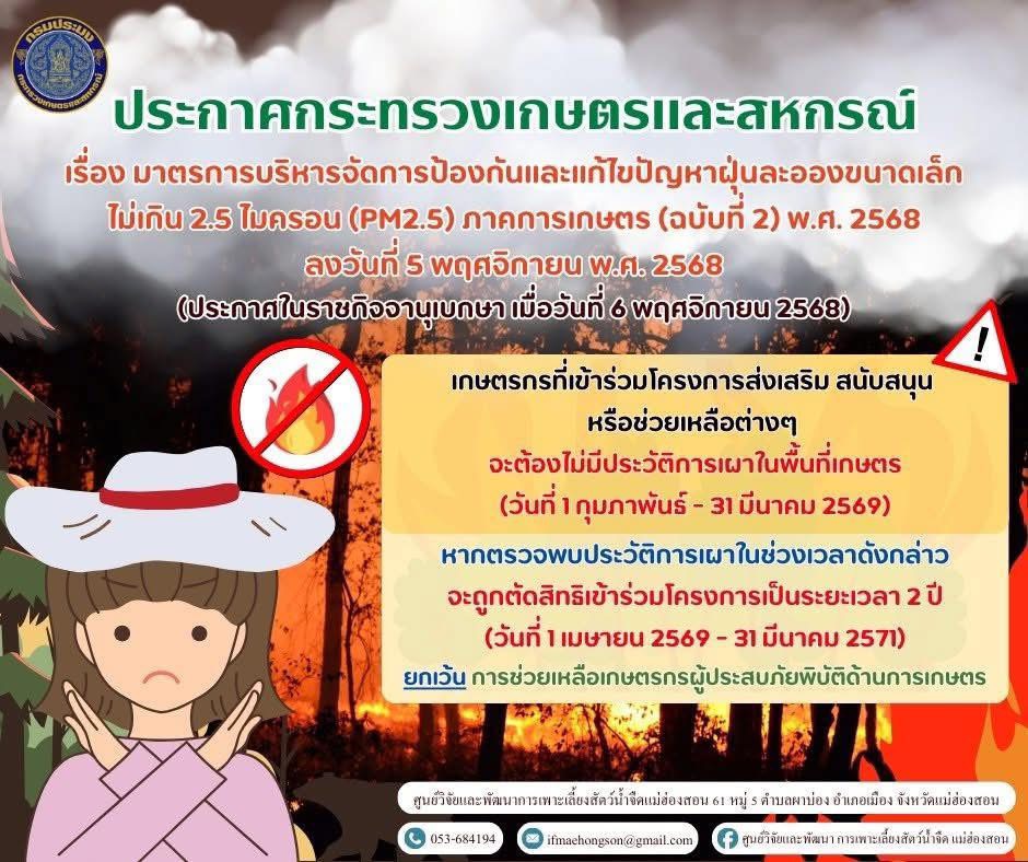 ประกาศ “งดเผาทุกชนิด” ระหว่างวันที่ 1 ก.พ. – 31 มี.ค. 2569