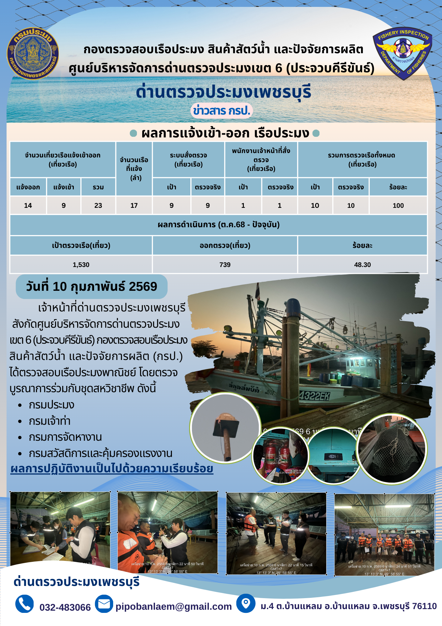 ข่าวประชาสัมพันธ์ ด่านตรวจประมงเพชรบุรี..คลิก